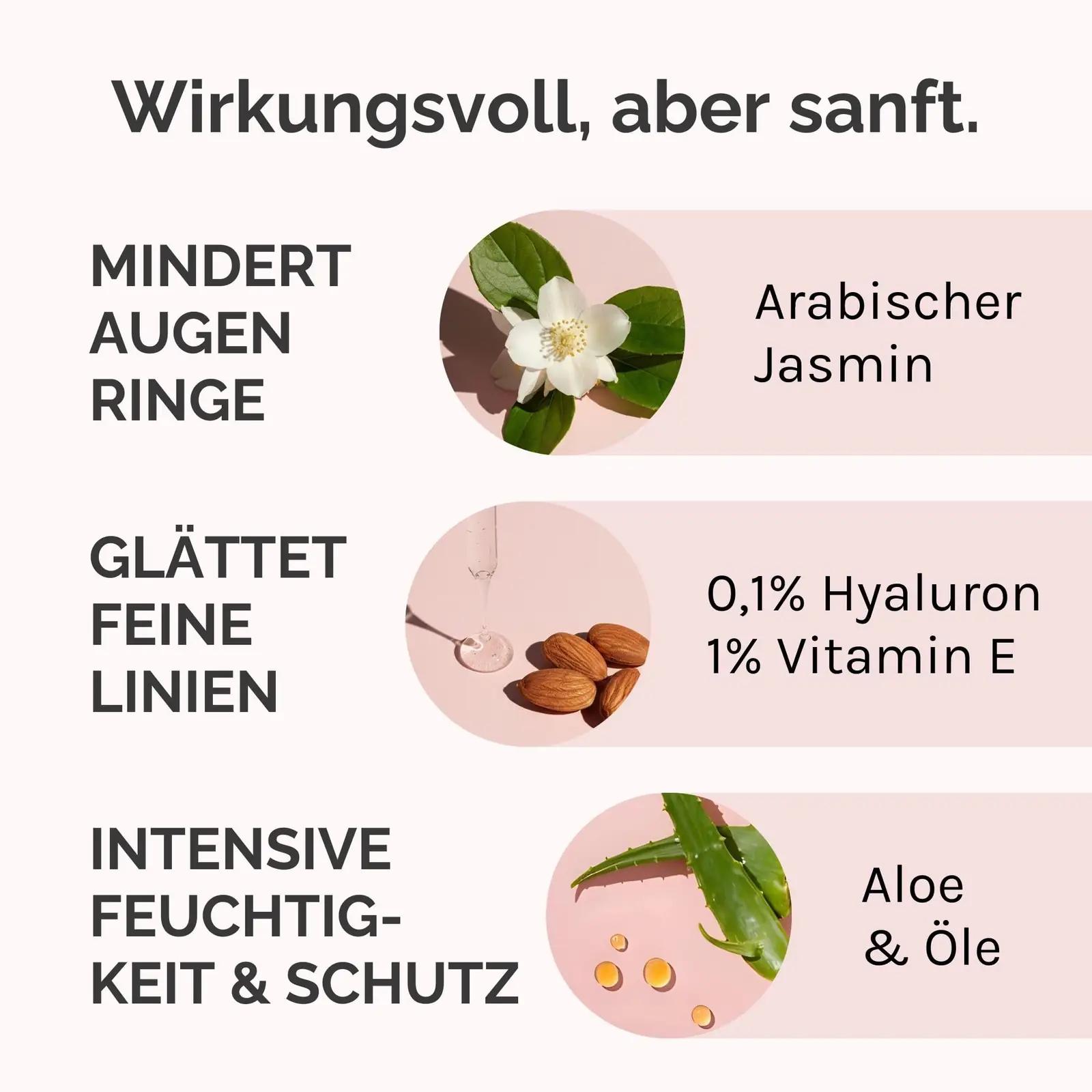Lenevin jasmiini silmakreem – niisutav ja rahustav 50 ml – pakend ja tarvikud