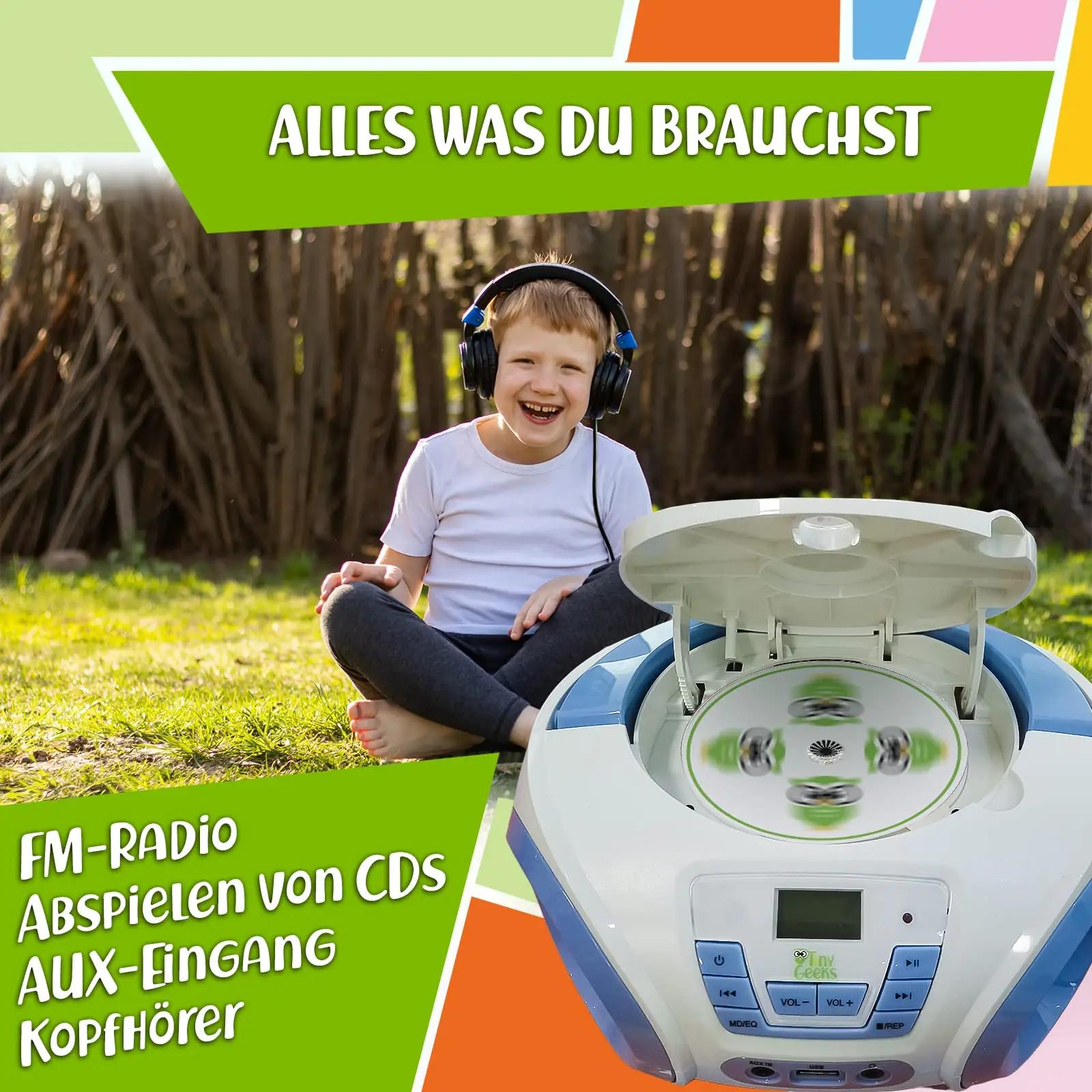 TinyGeeks kompaktne CD-mängija TG10 — kaasaskantav boombox – pakend ja tarvikud