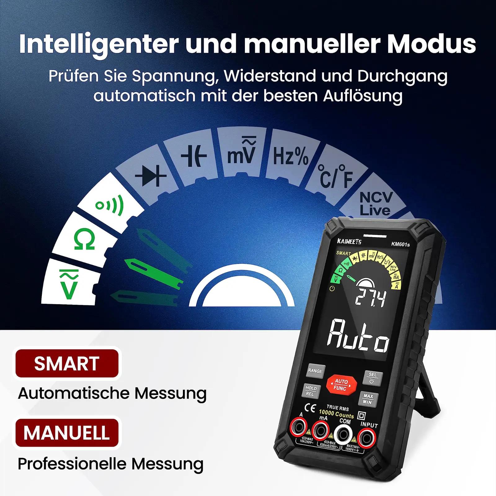 KAIWEETS täpsusmultimeter KM601S – laaditav, True RMS mõõtmine – pakend ja tarvikud