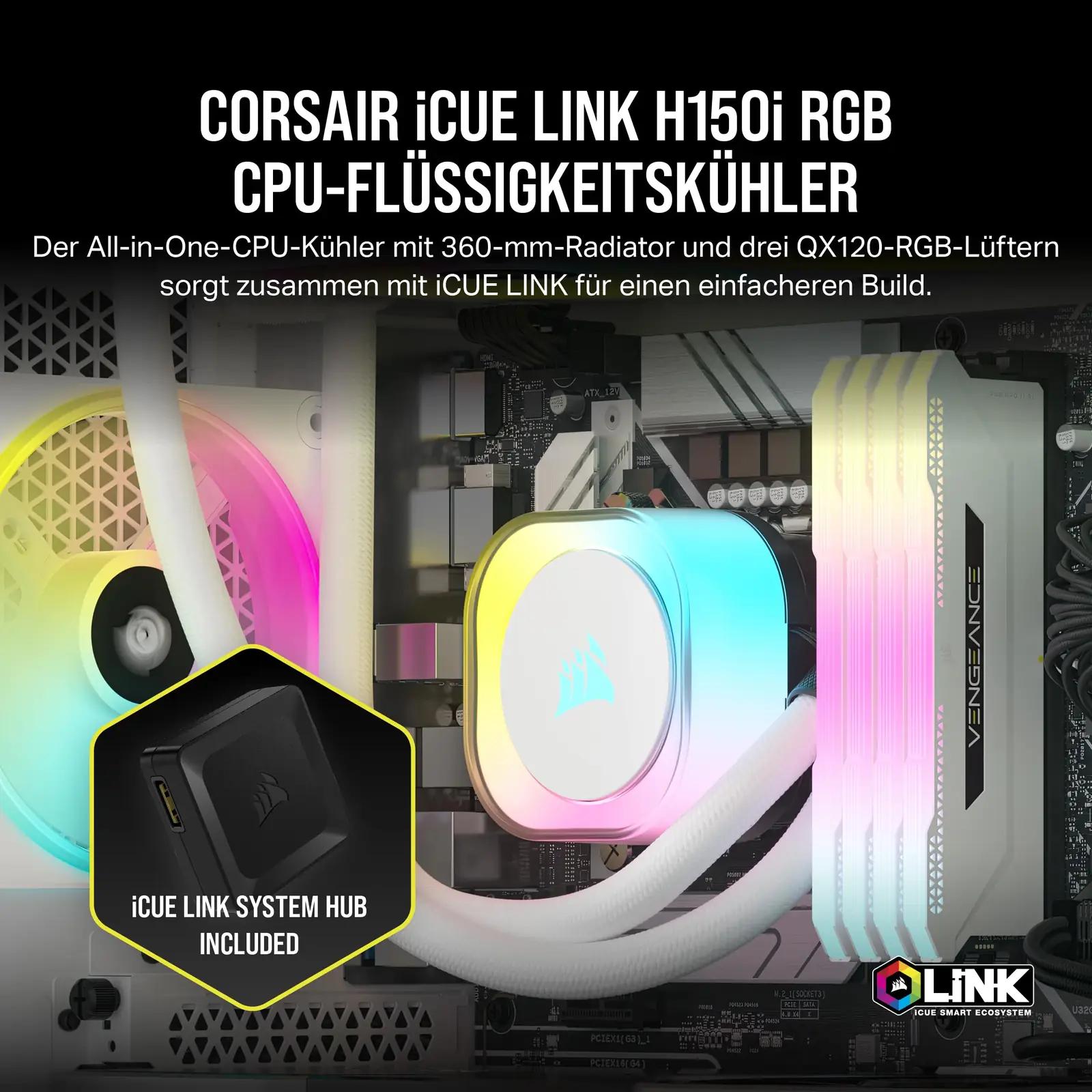 Corsair valge 360mm AIO veejahuti — vaikne ja tõhus jahutus – detailne vaade