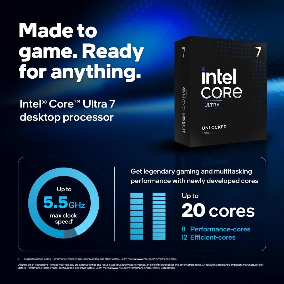 Intel kõrge jõudlusega lauaarvuti protsessor – Core™ Ultra 7 – detailne vaade