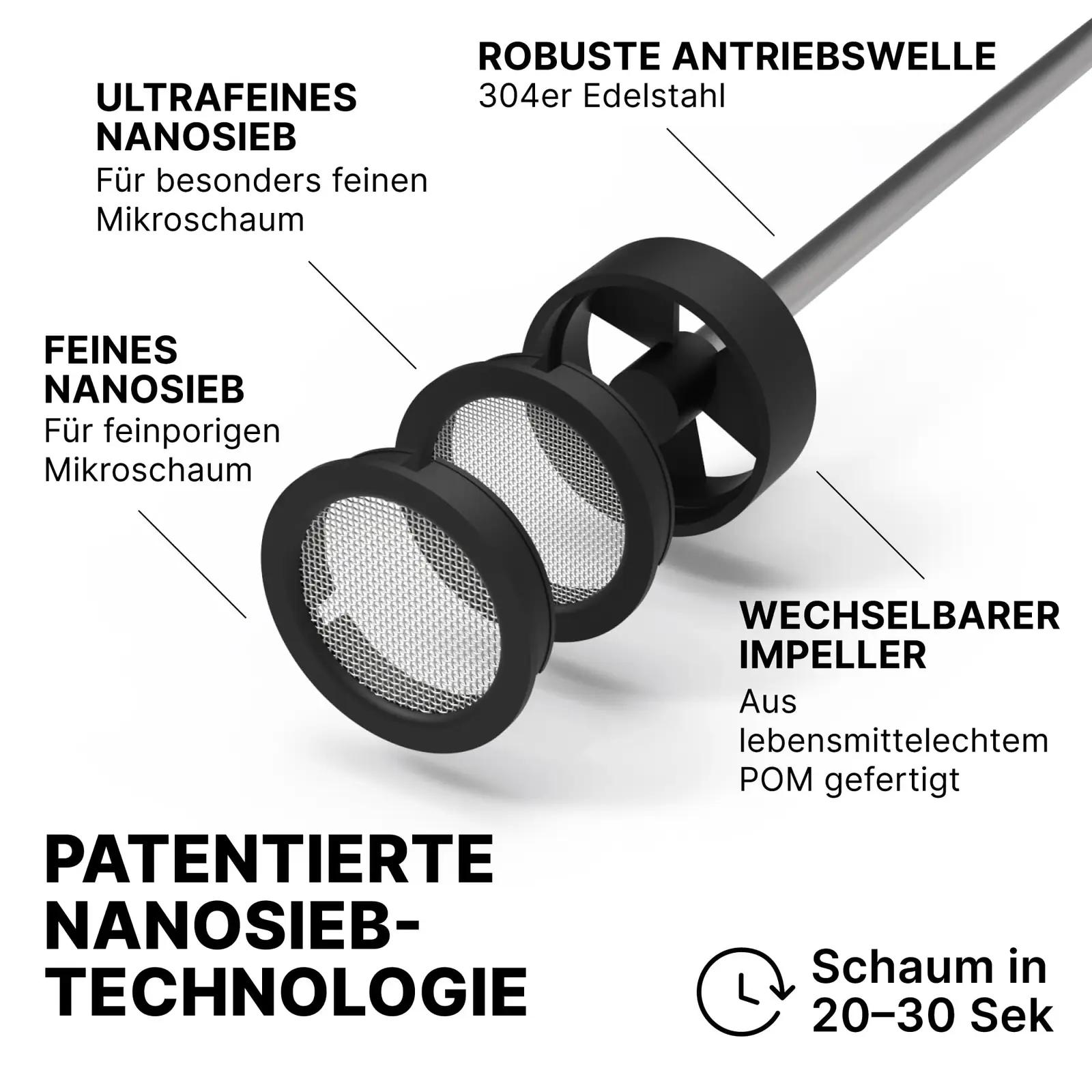 Subminimal NanoFoamer — käsitsi laetav mikrosammaldaja kohvile – pakend ja tarvikud