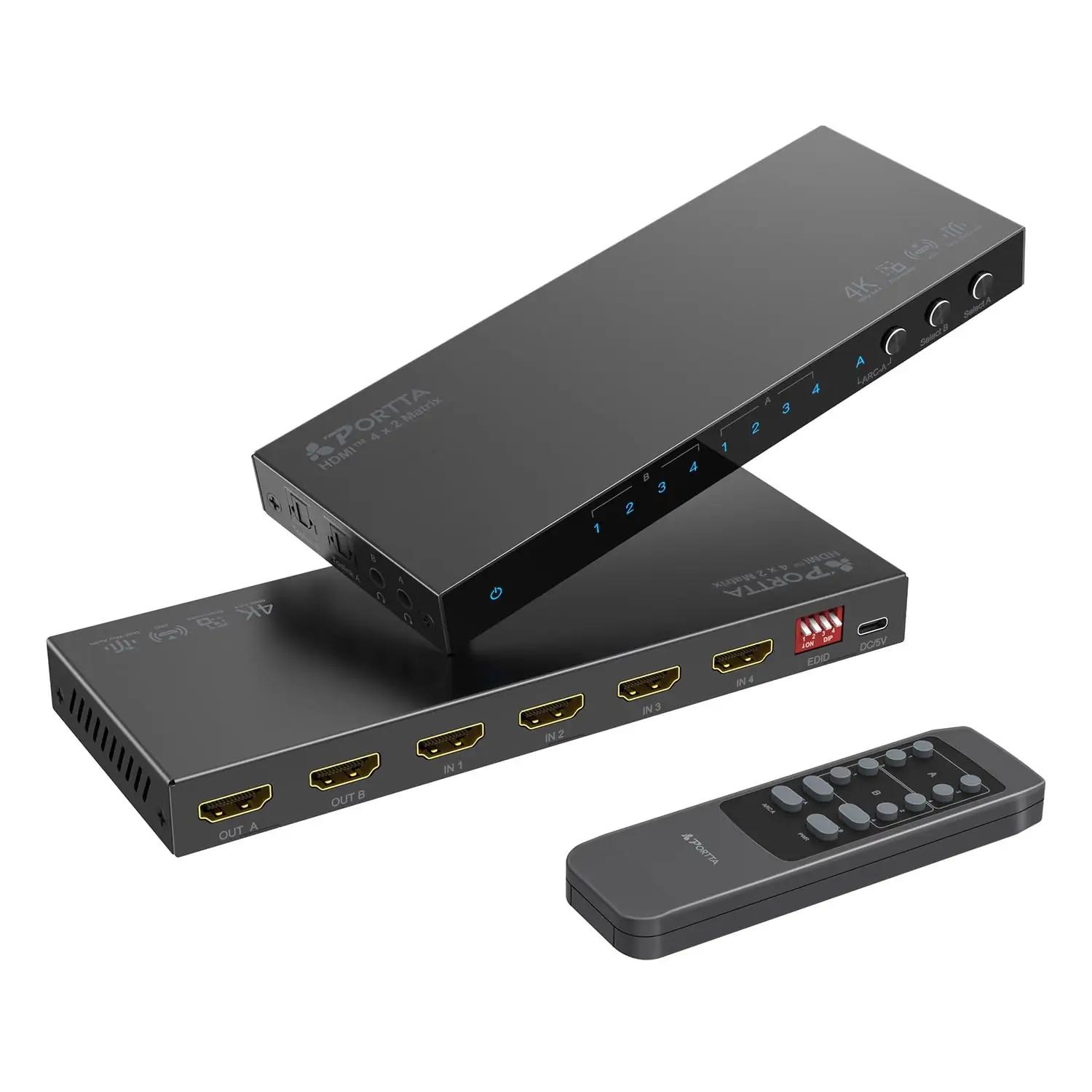 PORTTA HDMI-matrix 4×2 4K 60Hz – mitmeallikas audio lahendus