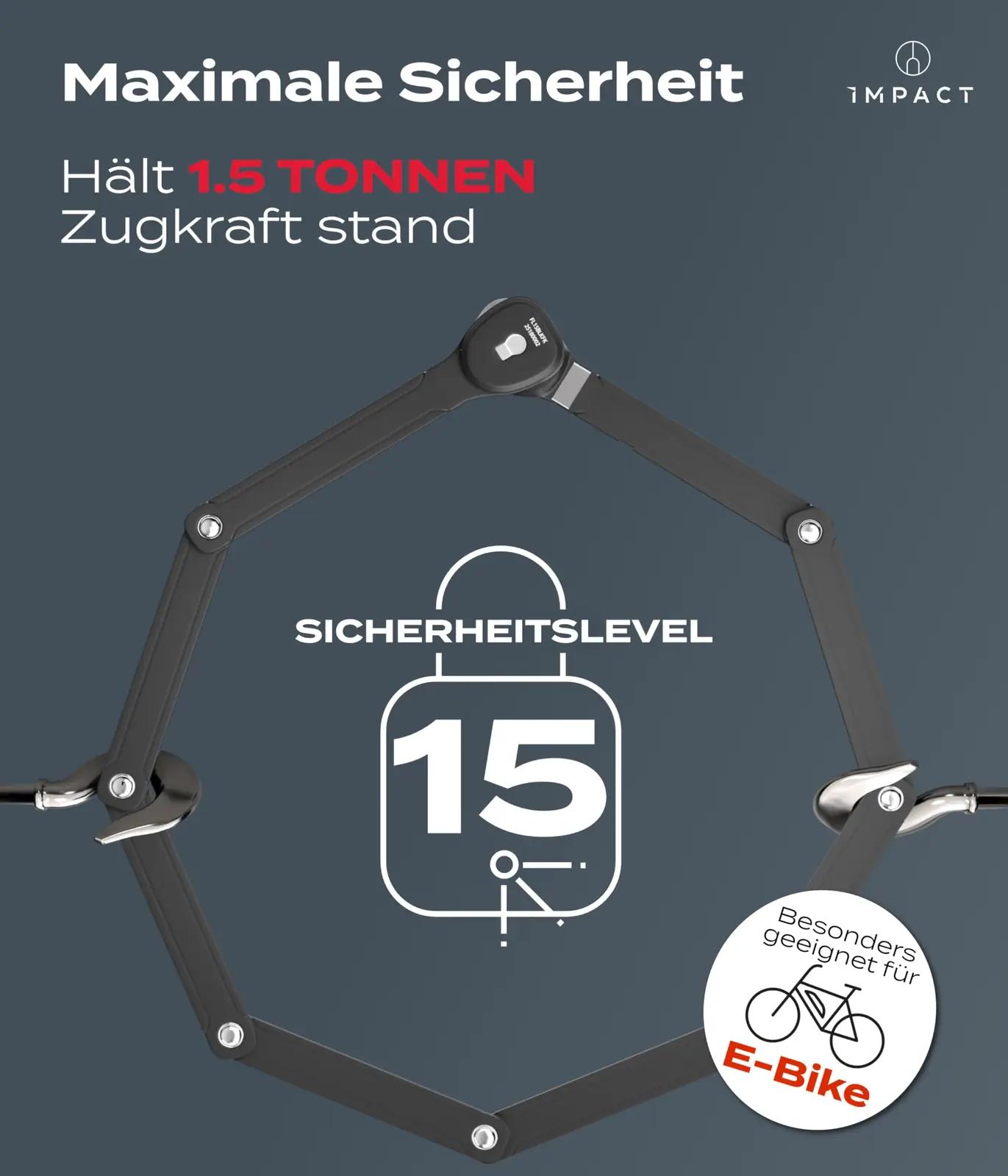 IMPACT BIKE ACCESSORIES tugev FlexLock 15 — vastupidav lukustus – pakend ja tarvikud