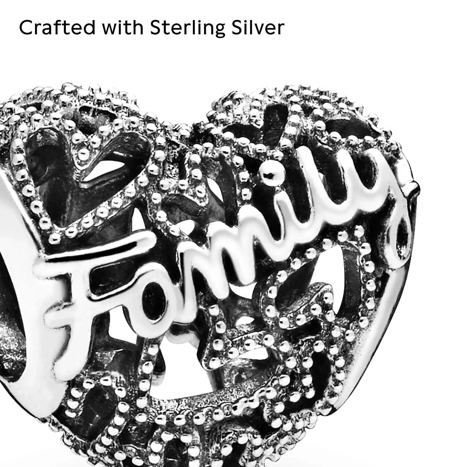 PANDORA sterling-hõbedast pere teema charm – elegantne ripats – pakend ja tarvikud