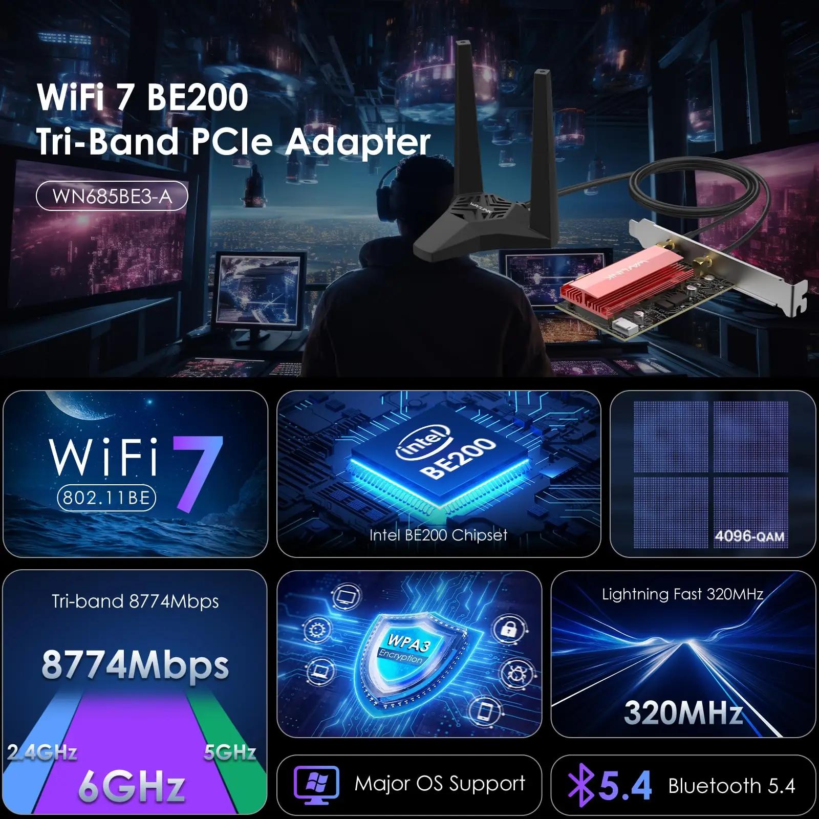 WAVLINK tugev WiFi 7 PCIe kaart – kiire ühendus ja stabiilsus – pakend ja tarvikud