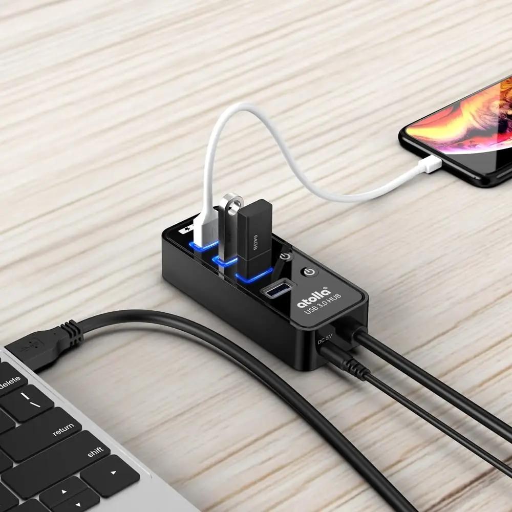 Atolla USB-hub 4-porti must plast, toiteplokiga – pilt 7