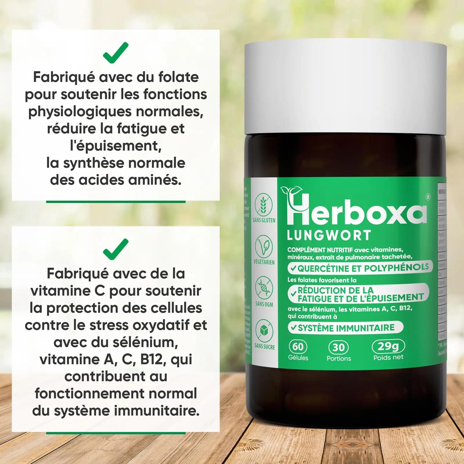 Herboxa.com looduslik toidulisand — tabalungiga 60 kapslit – pakend ja tarvikud