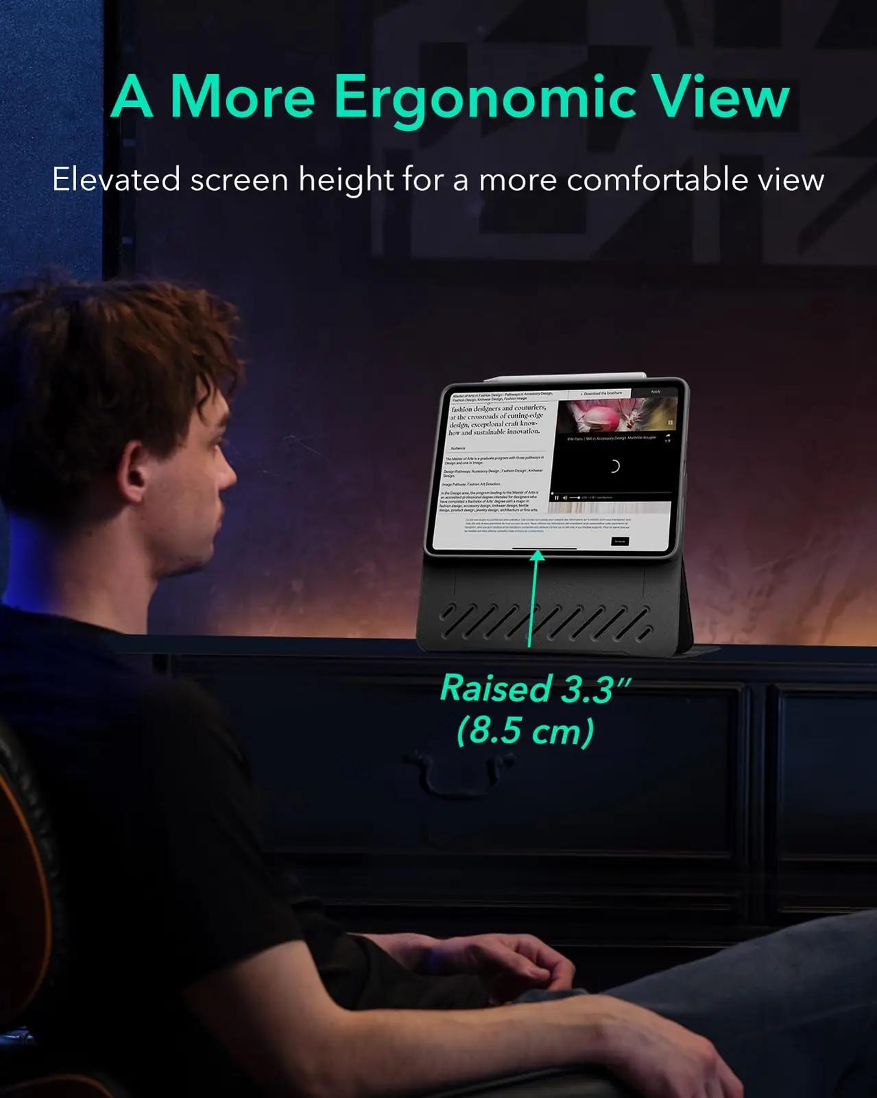 ESR kaitsekott iPad Air 11″ must — magnetkorgiga ja jalaga – lisavaade