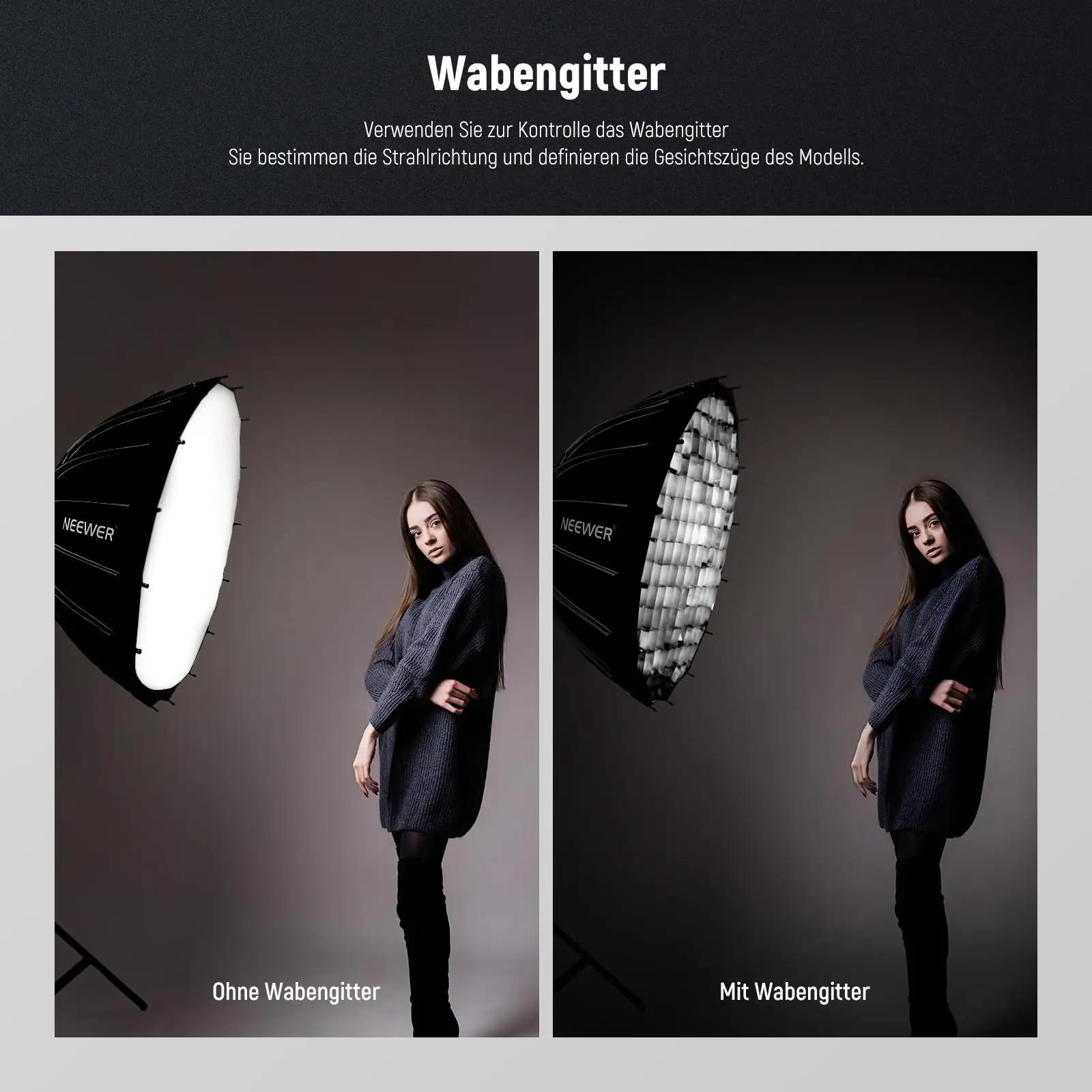 NEEWER kvaliteetne 65cm parabolic softbox – kiire kokkupanek – kasutusnäide