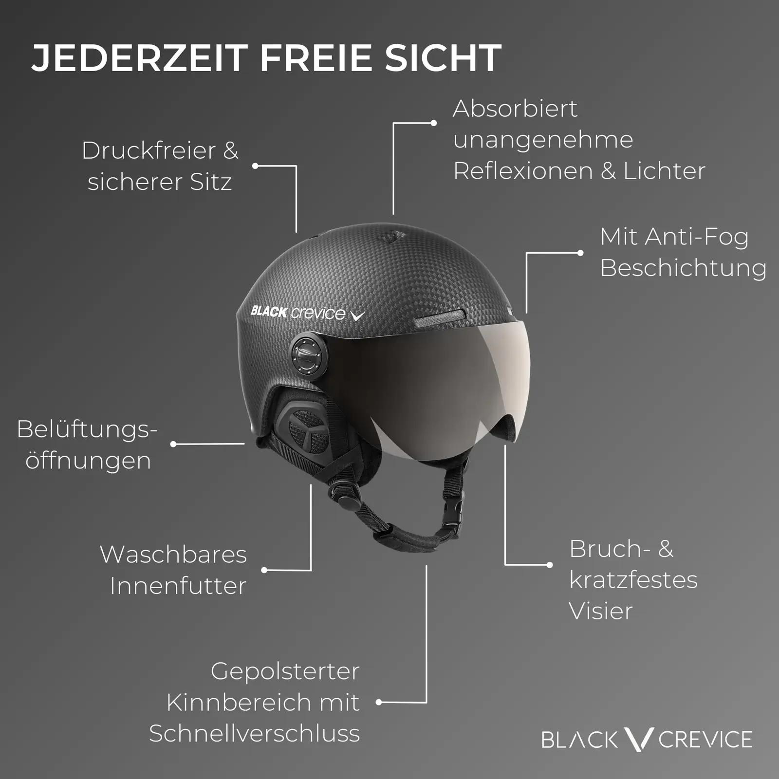 Black Crevice kergelt tugev skihelm visiooni eest kaitsev sirmiga – kasutusnäide