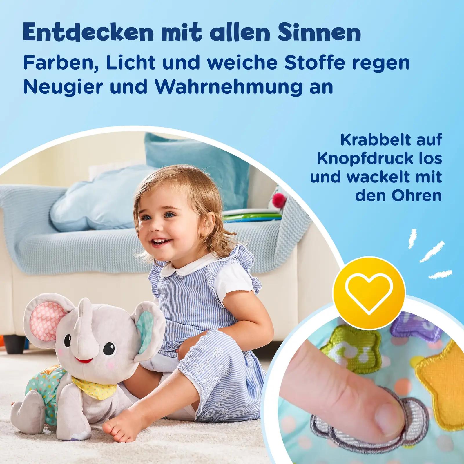 VTech Baby pehme krokodilli‑stiilis mängu‑elefant lapsele – kasutusnäide