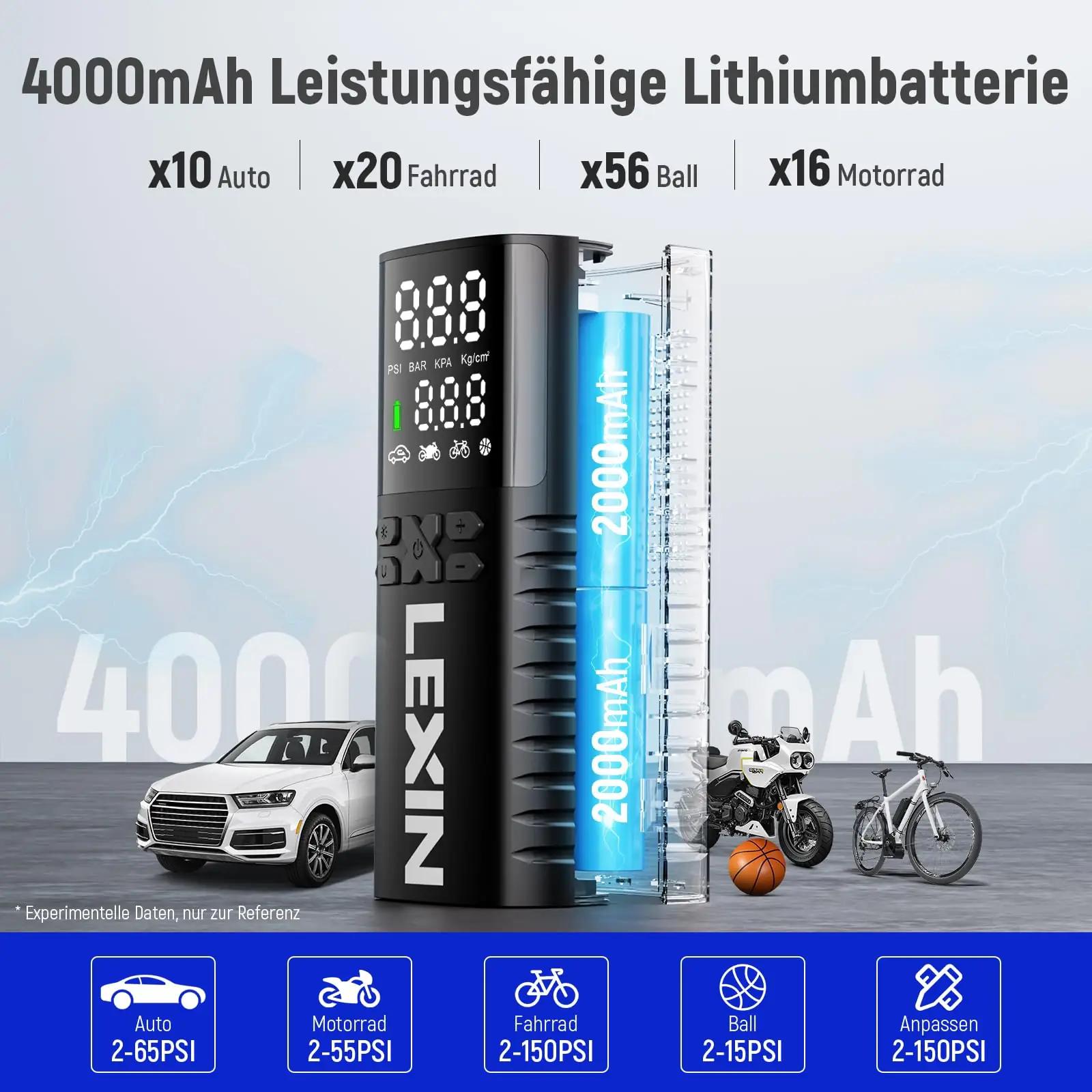 LEXIN akutäis mini-õhupump – kaasaskantav 150 PSI kompressor – pakend ja tarvikud