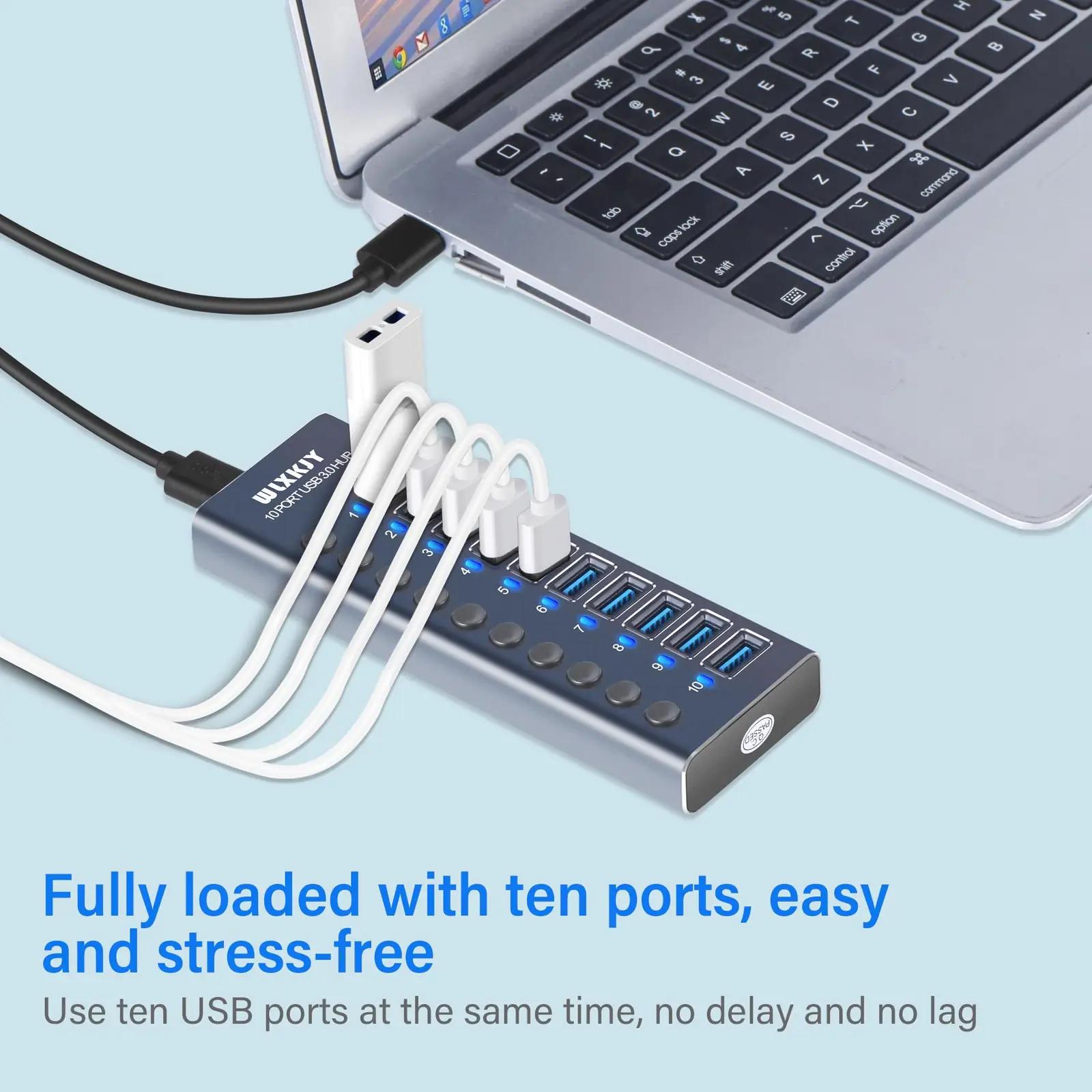 WLXKJY alumiiniumist 10-port USB-hub — kiire laadimine ja – pakend ja tarvikud