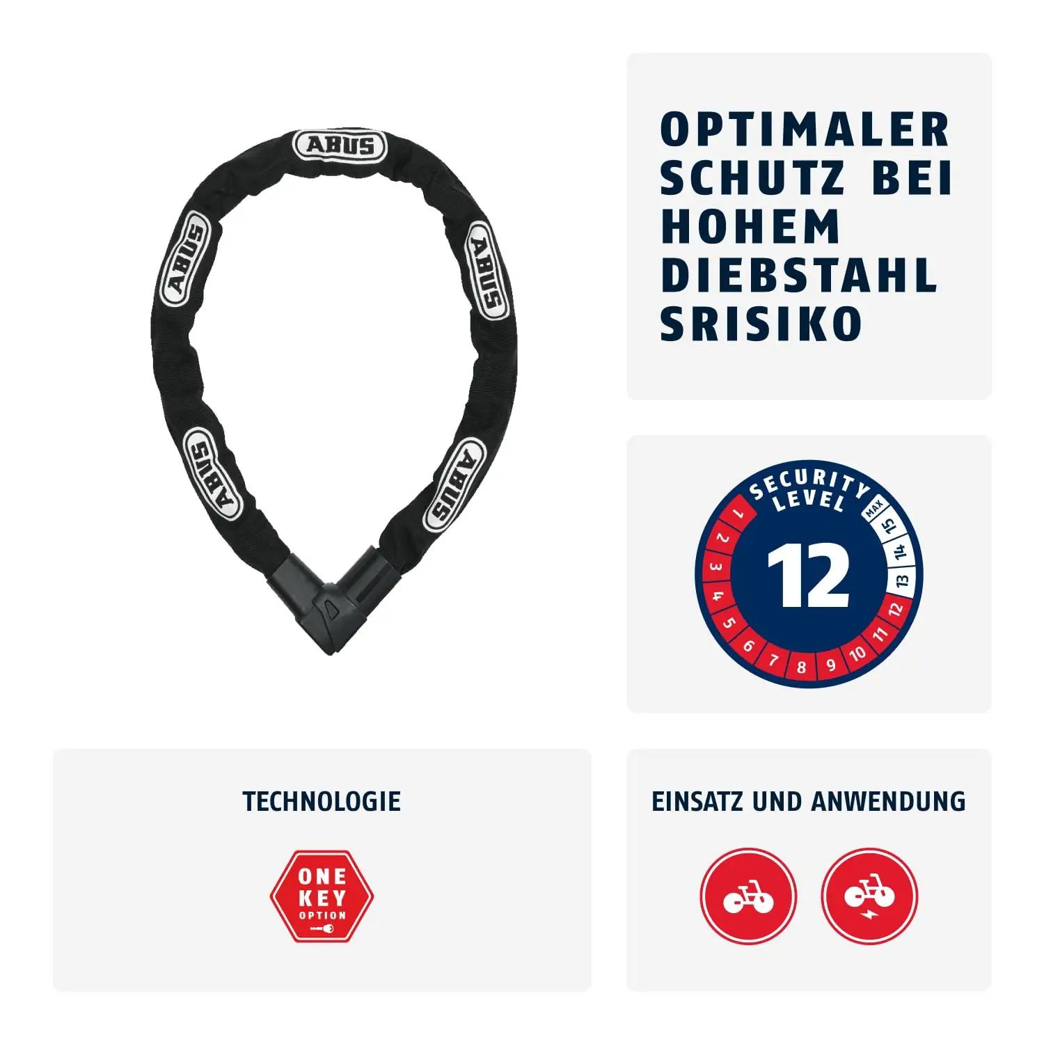 ABUS tugev kettlukk CityChain 110 cm — turvaline jalgrattalukk – detailne vaade