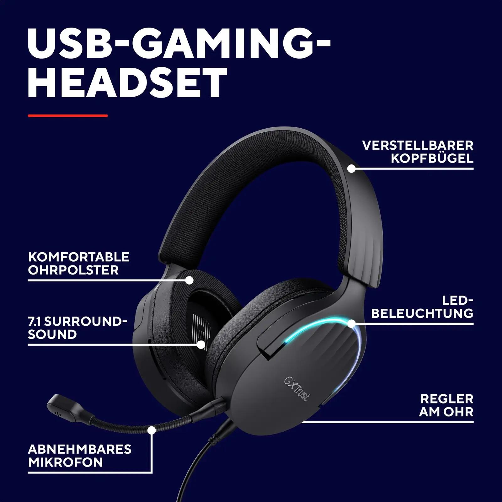 Trust Gaming pehmest kunstnahast mängukõrvaklapid RGB ja 7.1 – detailne vaade