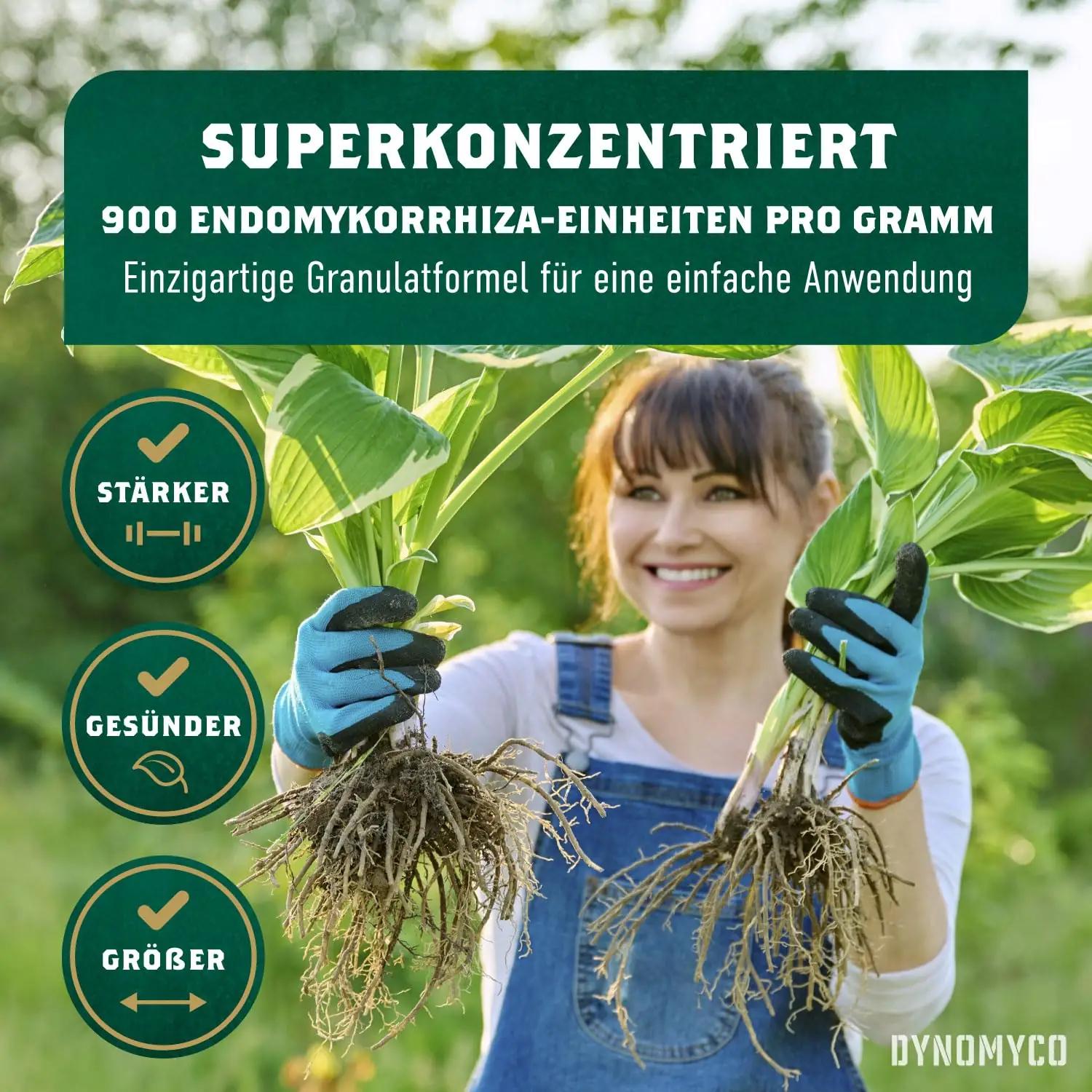 DYNOMYCO mykoriiza granulaat — rikastab mulda ja turgutab taimi – pakend ja tarvikud