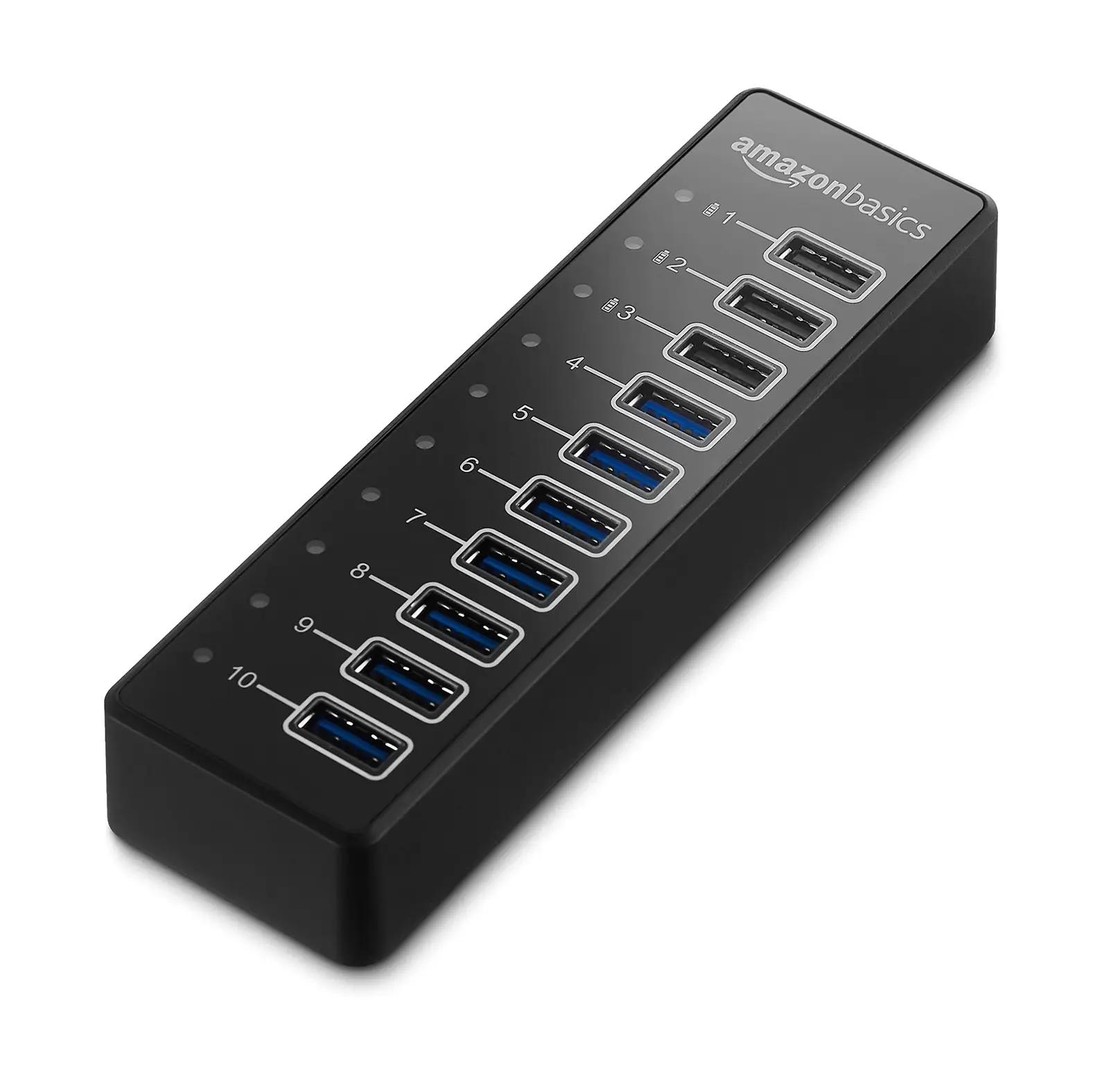 Amazon Basics tugev ABS USB-hub 10 porti — kodu- ja