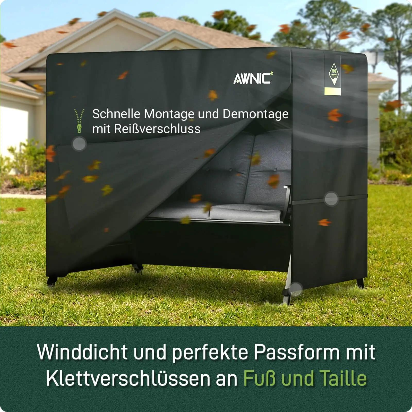 Awnic veekindel kattepehme terrassile — kaitseb 3-kohalist kiiku – kasutusnäide