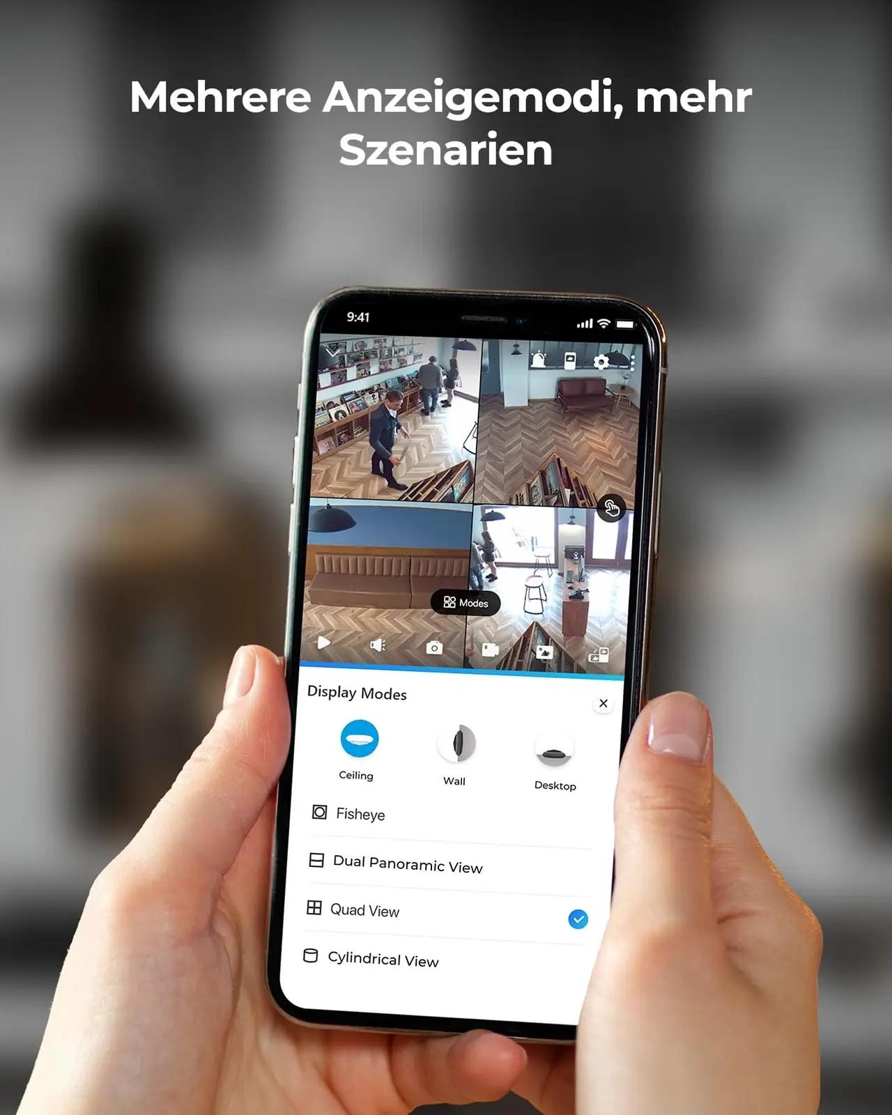 Reolink valge sise‑kaamera 6MP fisheye 360° panoraam – kasutusnäide