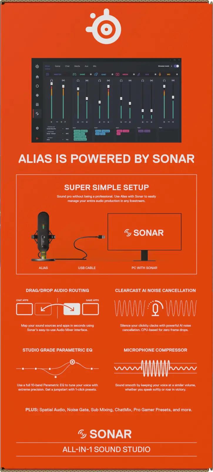 SteelSeries USB-mikrofon Alias — suur kapsel mängimiseks ja – pilt 9