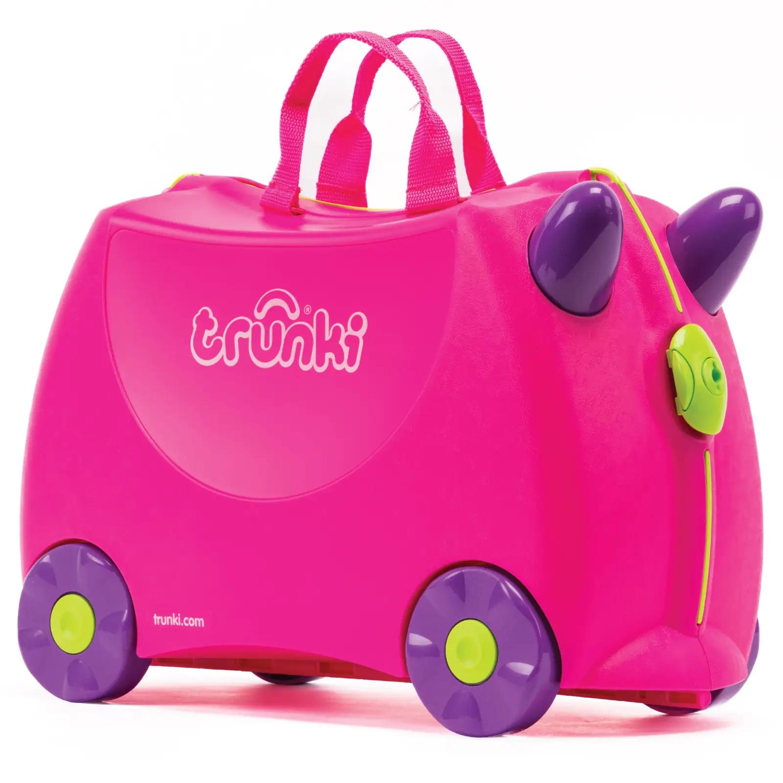 TRUNKI roosa kare lasteistmega reisikohver — istumiseks ja