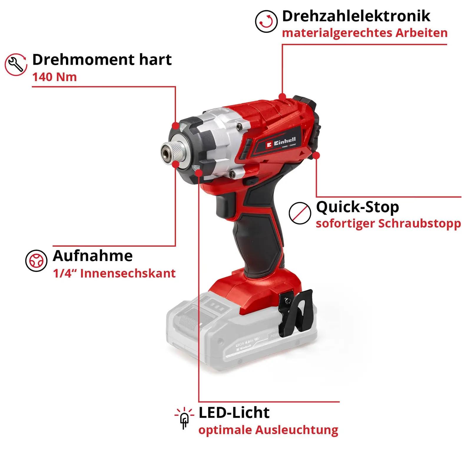 Einhell töökindel löökmutrikeeraja 18V – tugev 140 Nm – pakend ja tarvikud