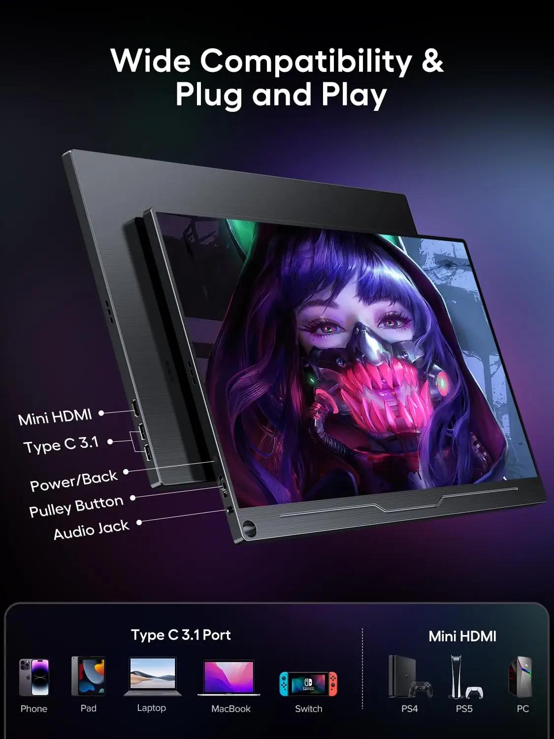 UPERFECT metallkorpusiga kaasaskantav 18,5″ mängumonitor 120Hz – pilt 7