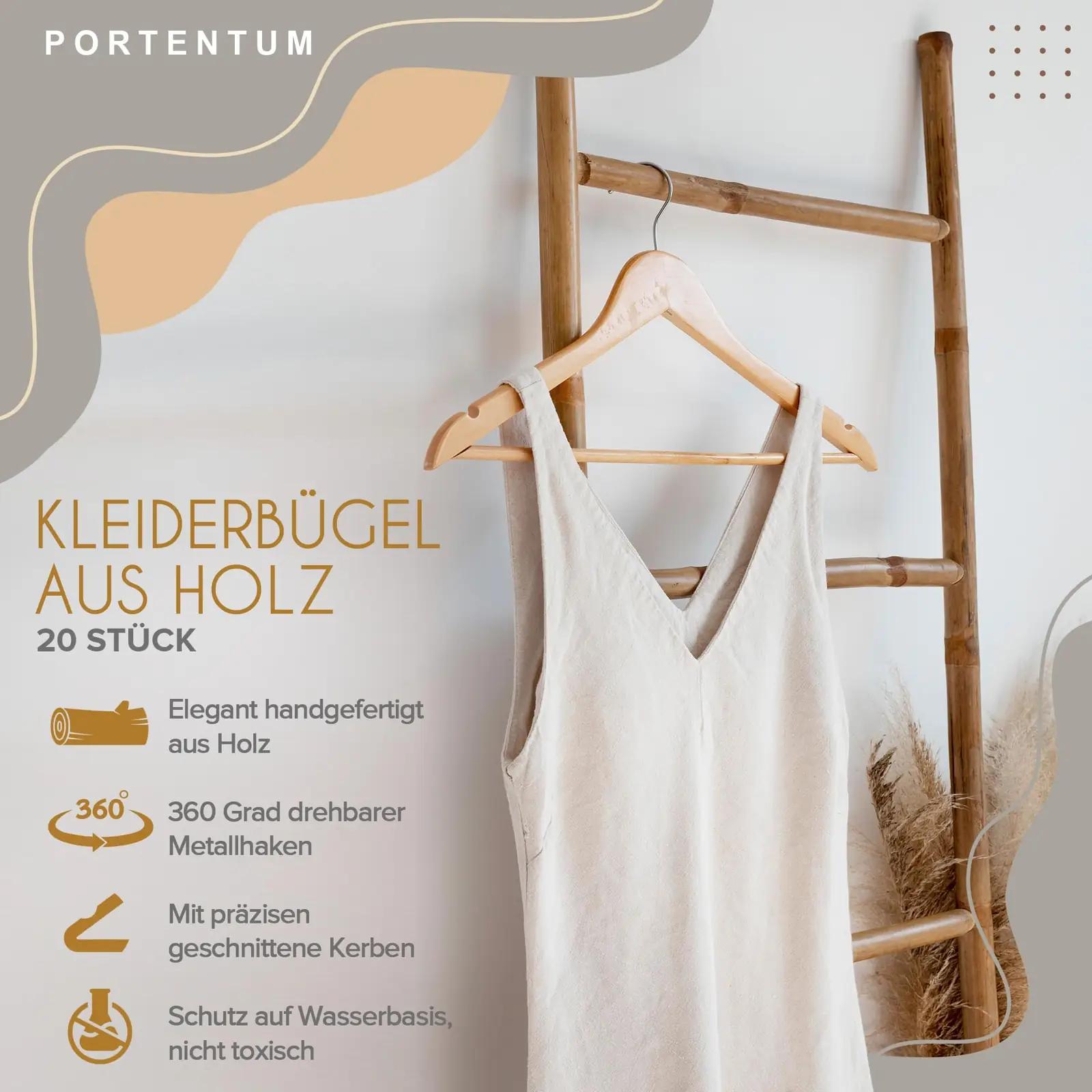 PORTENTUM puidust riidepuud 20 tk – naturaalsed, vastupidavad – detailne vaade
