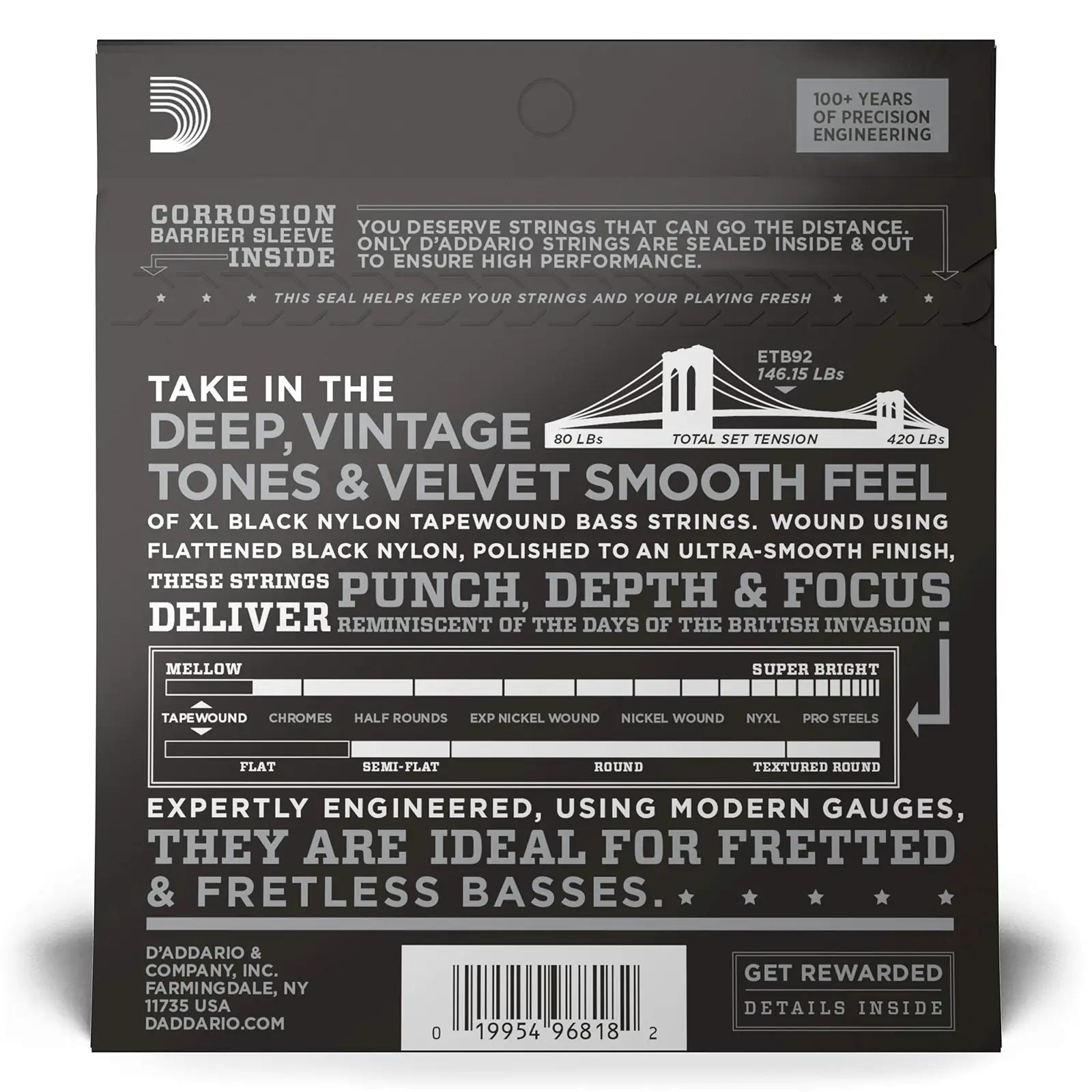 D’Addario tapewound-bassikeeled — sooja heli ja vastupidavus – pakend ja tarvikud