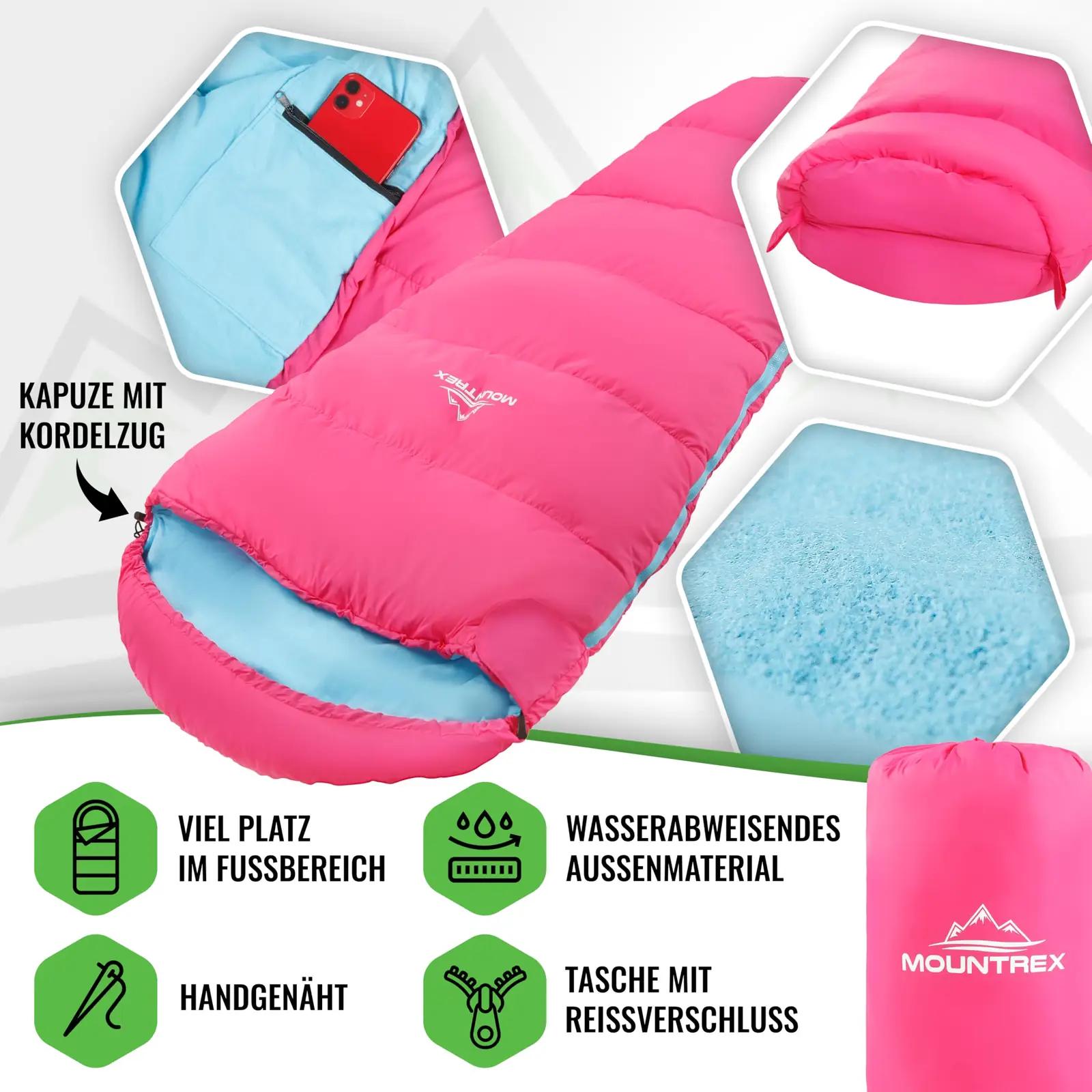 MOUNTREX kerge laste magamiskott – reisiks ja telkimiseks – pakend ja tarvikud