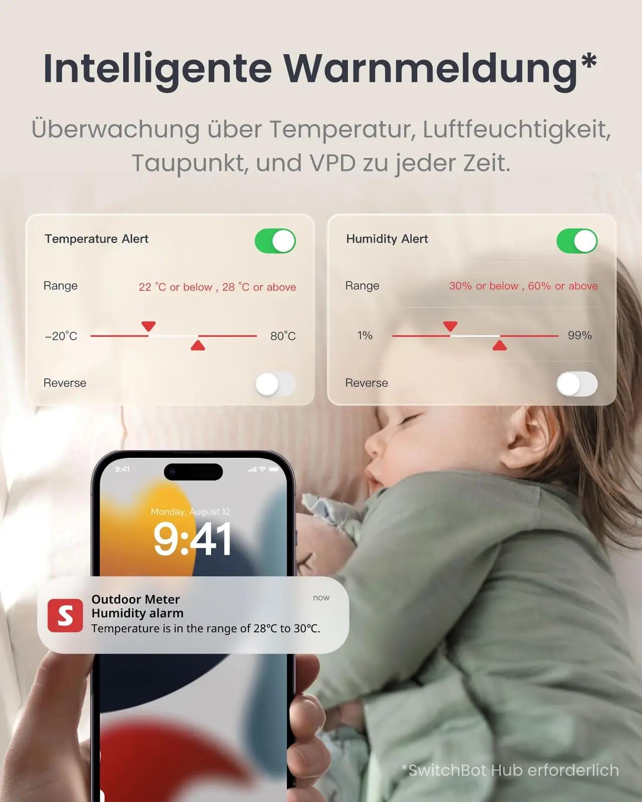 SwitchBot vastupidav niiskus- ja temperatuuriandur komplekt – lisavaade