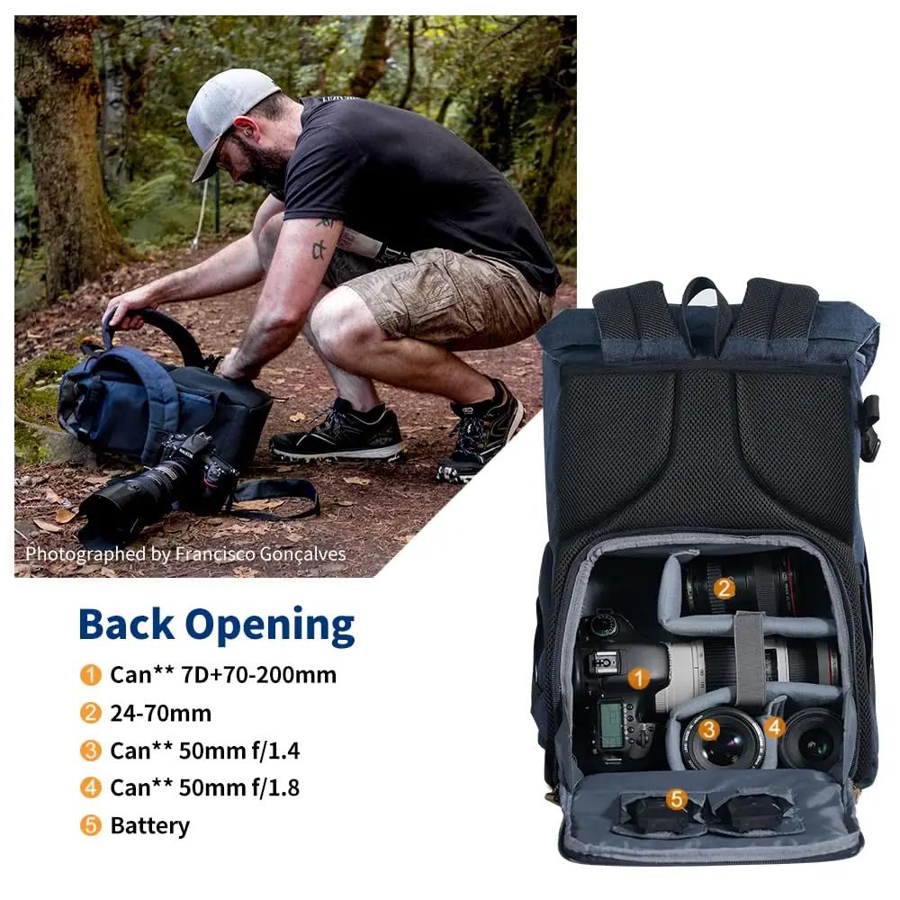 K&F CONCEPT veekindel 20L rolltop fotokott — vastupidav materjal – lisavaade