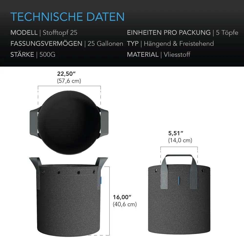 AC Infinity tugevad riidest taimepotid 94,6 l – 5 tk komplekt – pilt 6