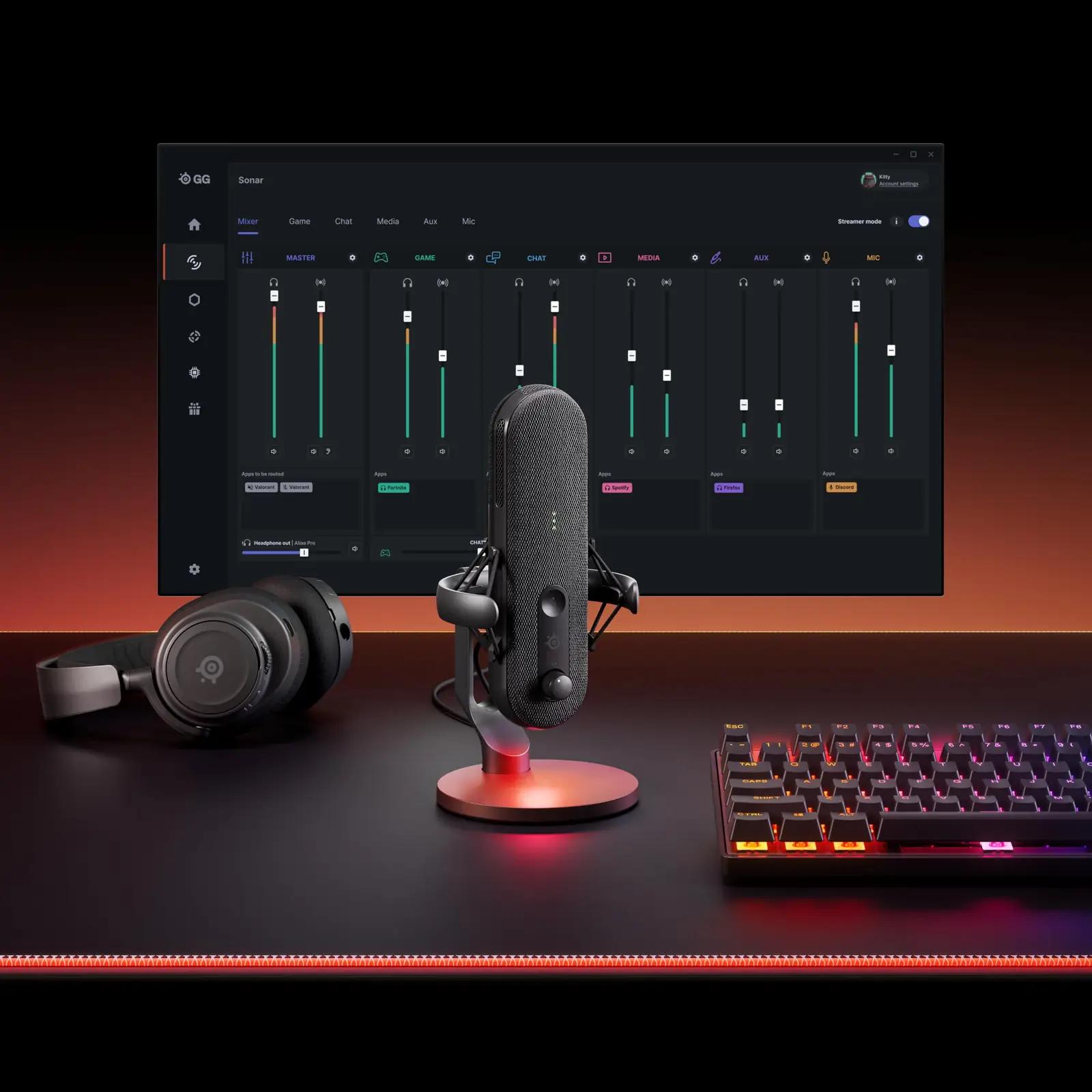 SteelSeries USB-mikrofon Alias — suur kapsel mängimiseks ja – detailne vaade