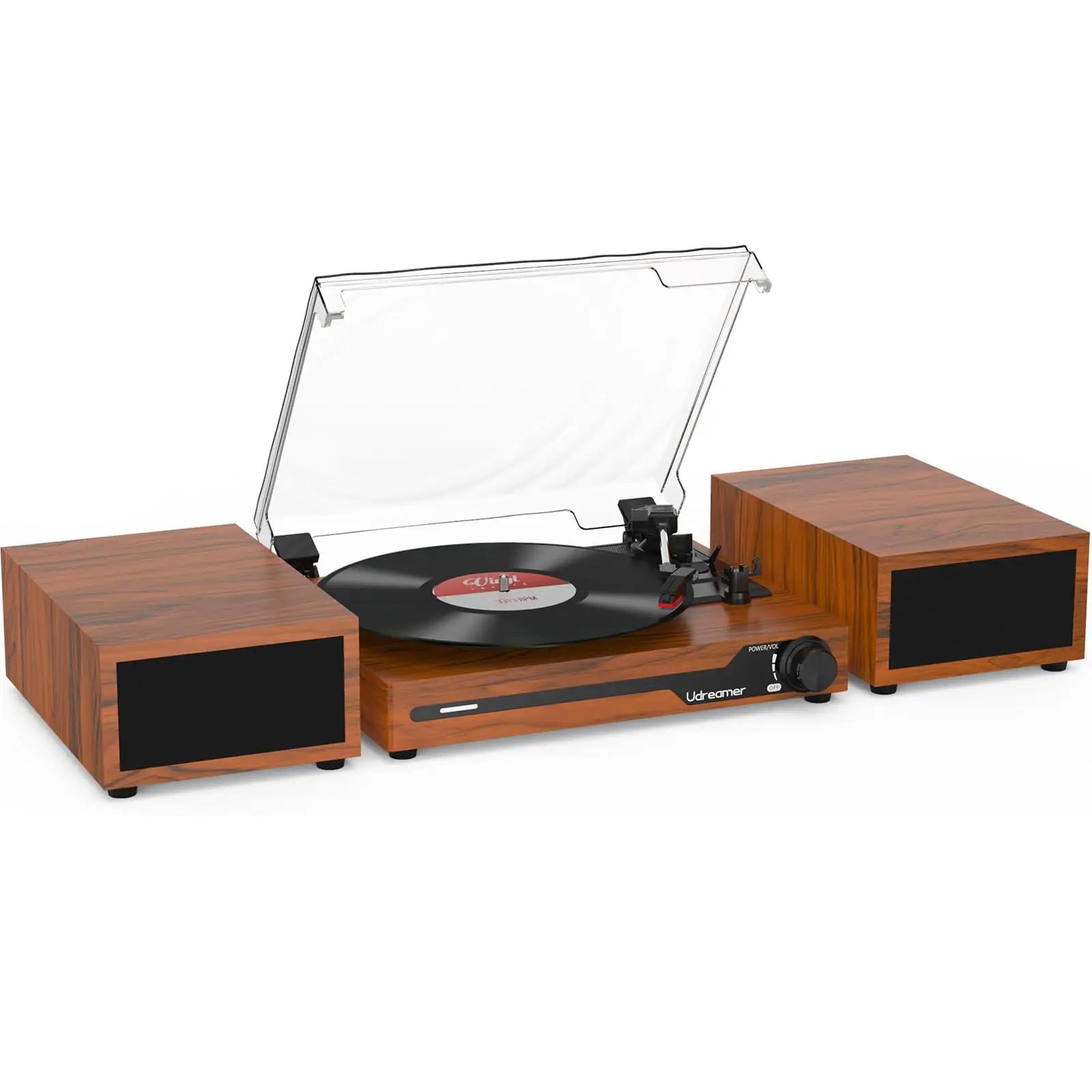 Udreamer vintage puidust grammofon koos kõlaritega — elegantne