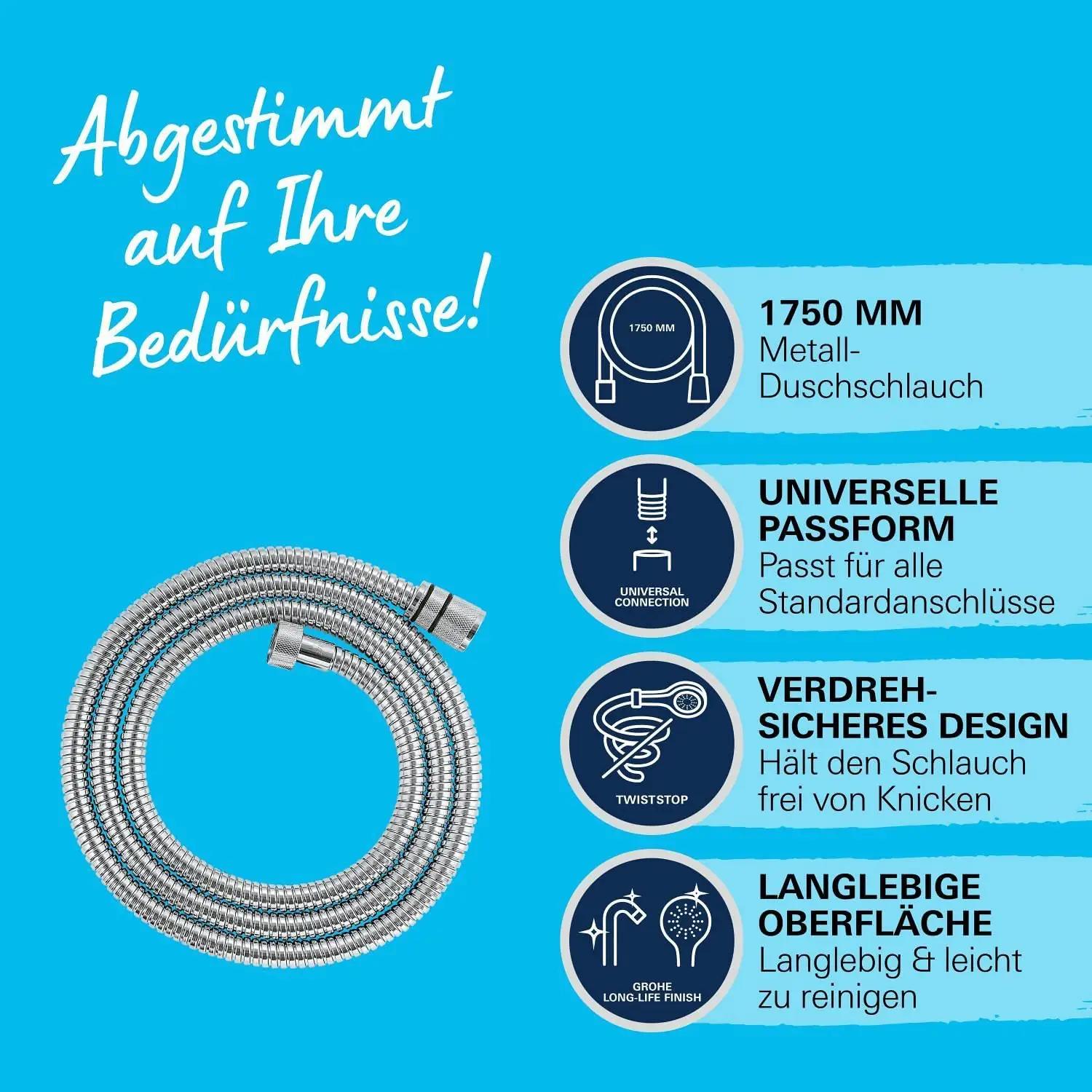 GROHE kroomitud painduv dušivoolik – vastupidav 1,75 m – kasutusnäide