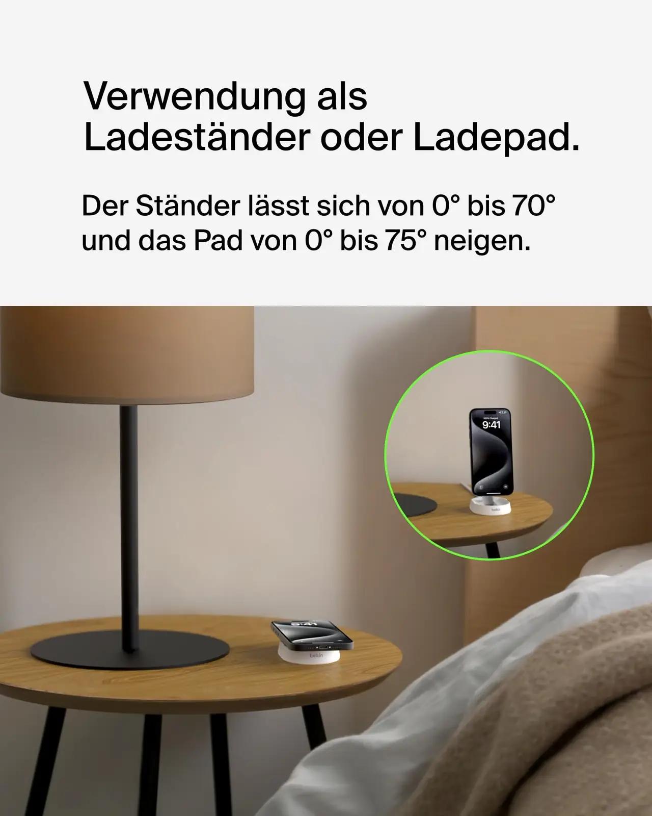 Belkin laadija 15W metallist Qi2 pad koos 20W toiteplokiga – pakend ja tarvikud