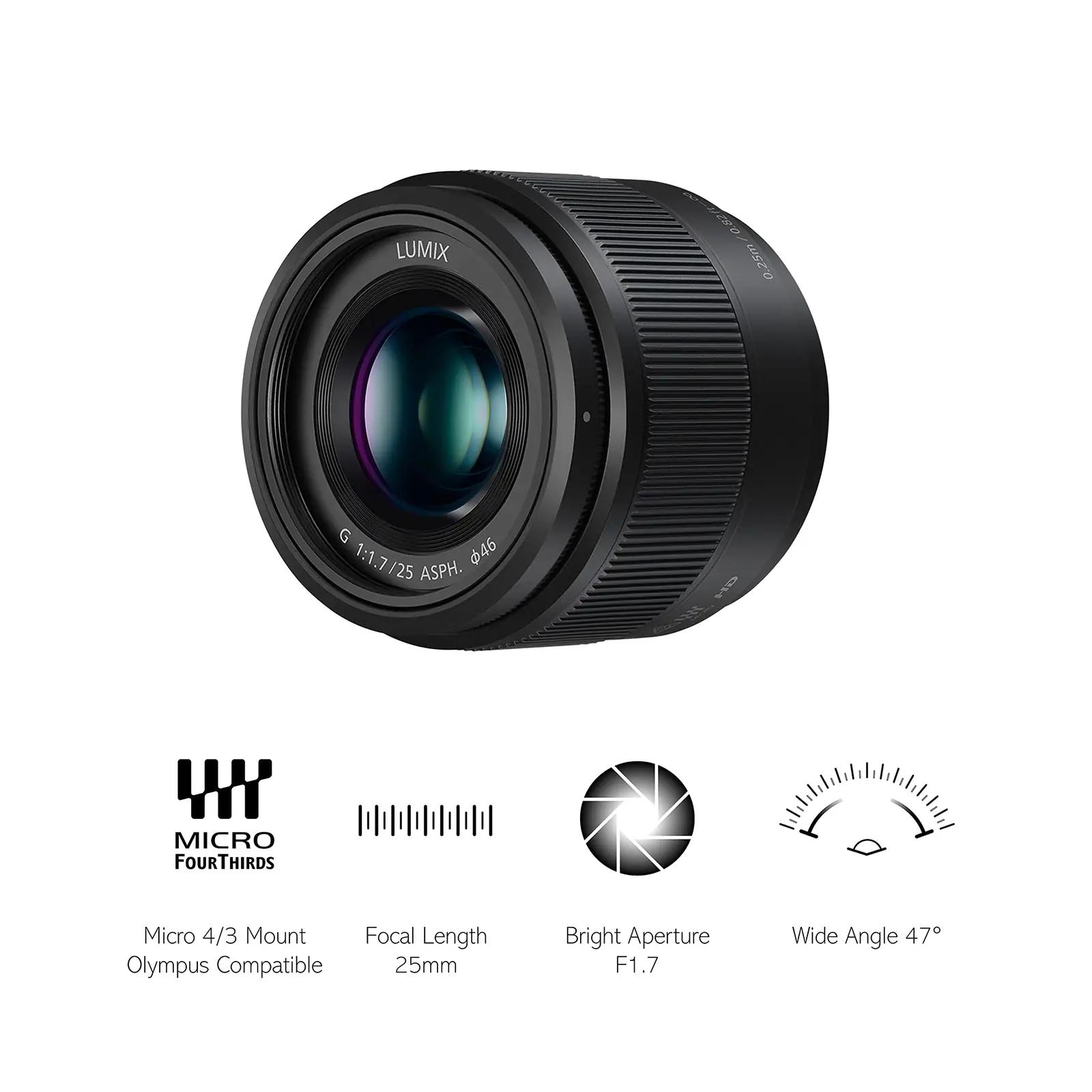 Panasonic kerge 25mm F1.7 objektiiv — kompaktne portree- ja – pakend ja tarvikud