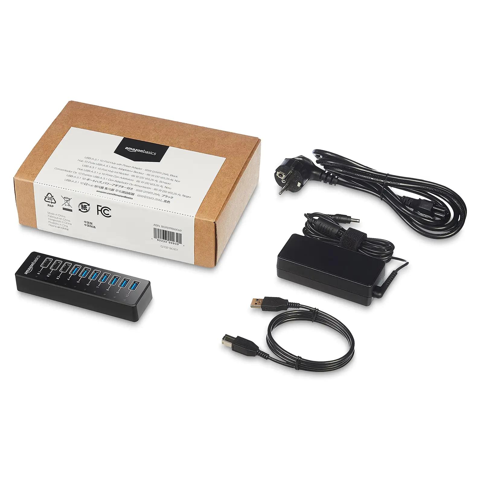 Amazon Basics tugev ABS USB-hub 10 porti — kodu- ja – kasutusnäide