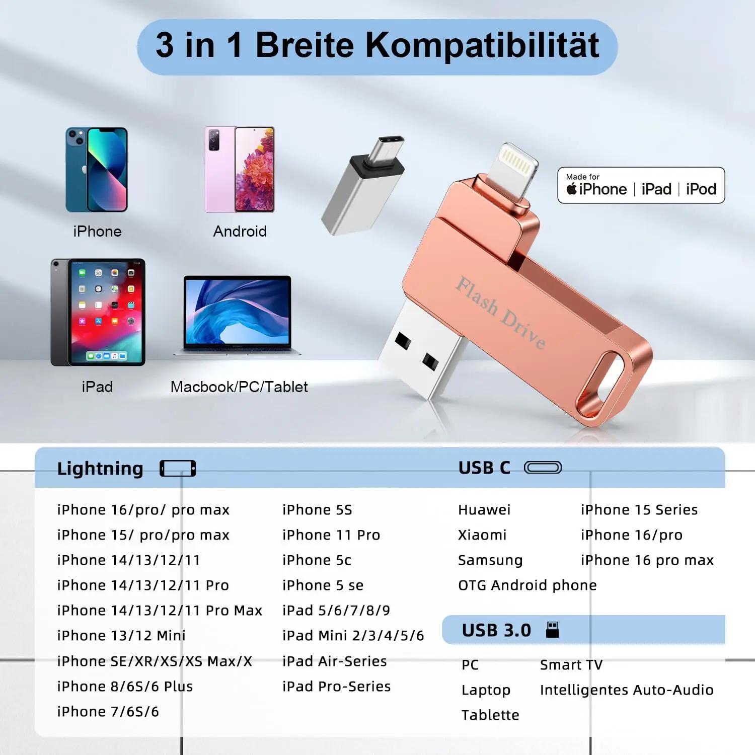 Vackiit roosa 256GB USB-Stick iPhone’i ja iPadiga ühilduv – kasutusnäide