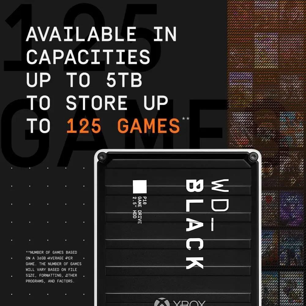 WD_BLACK 5TB mängukõvaketas Xboxile — suur salvestusruum – pakend ja tarvikud