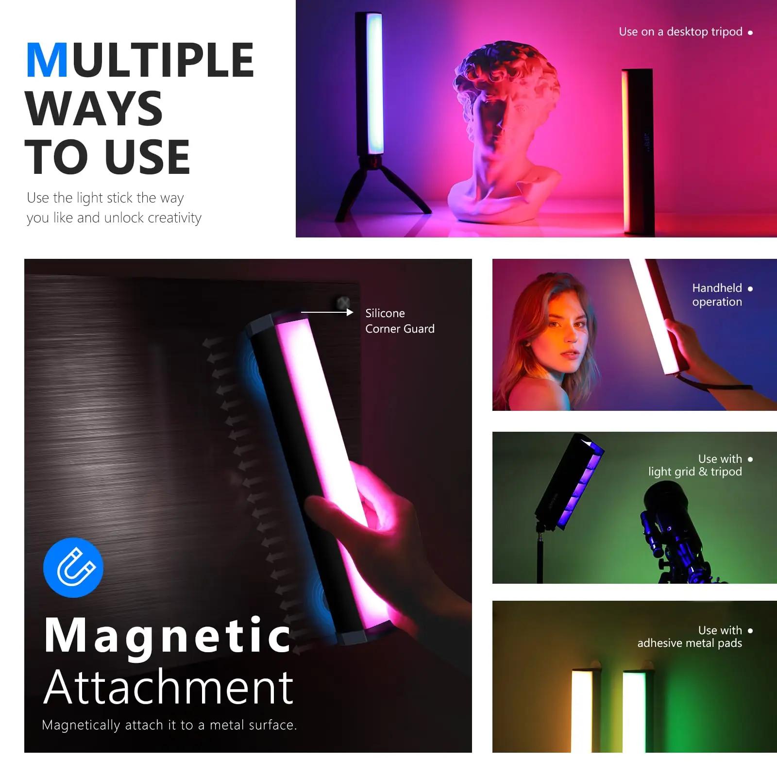 NEEWER metallist RGB valgusstang — reguleeritav heledusega – lisavaade