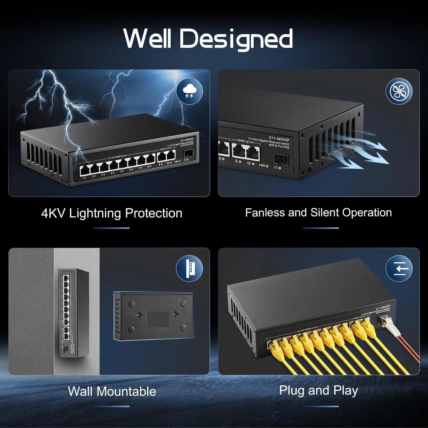 Binardat metallkorpusega Gigabit PoE-switch – töökindel 8×PoE – pilt 6