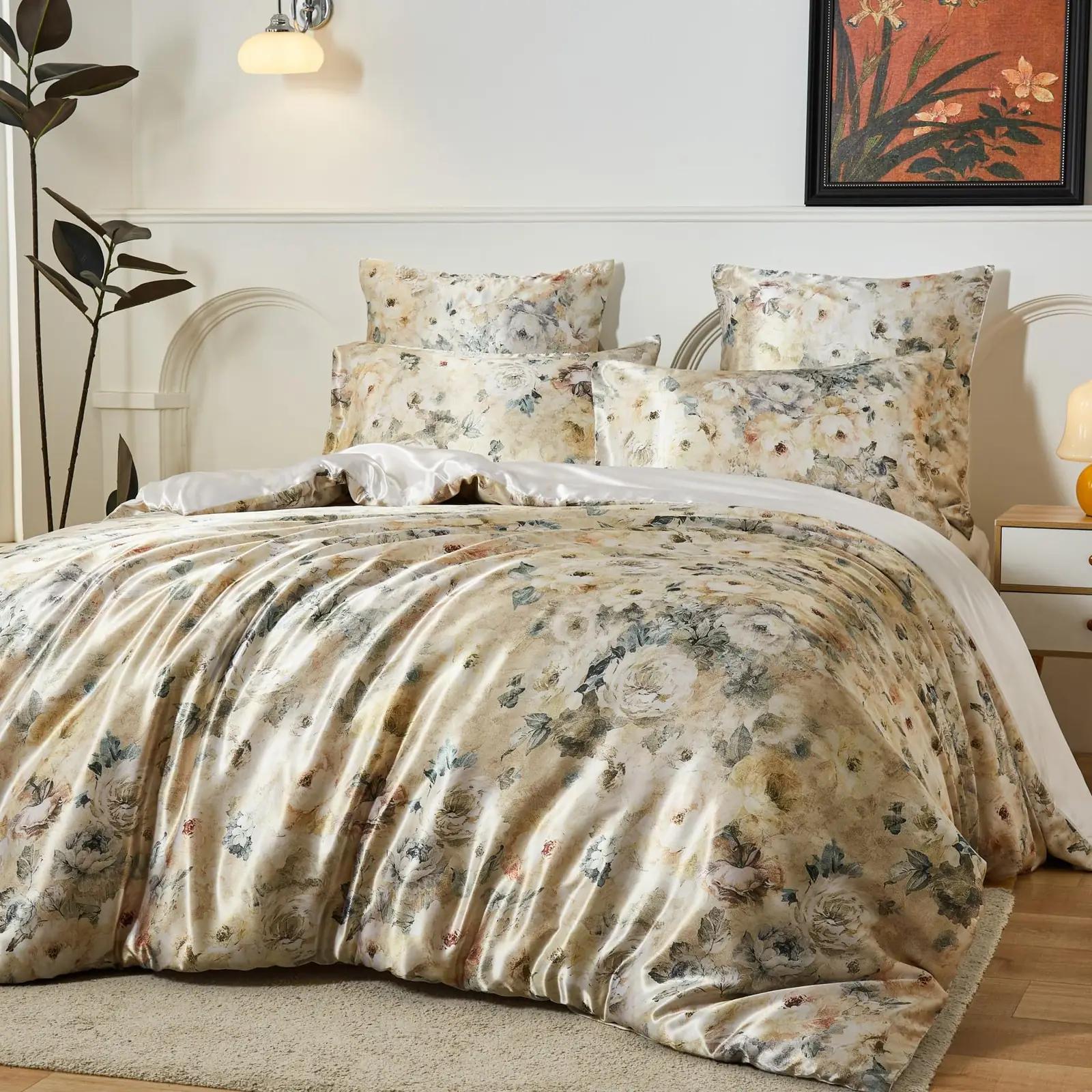 YASMENG satiinvoodipesu 240×260 cm – pehme lillemuster – detailne vaade