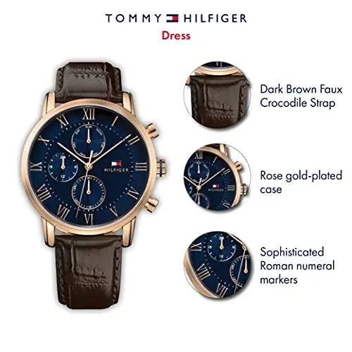 Tommy Hilfiger roosakuldne nahkrihmaga meeste käekell – detailne vaade