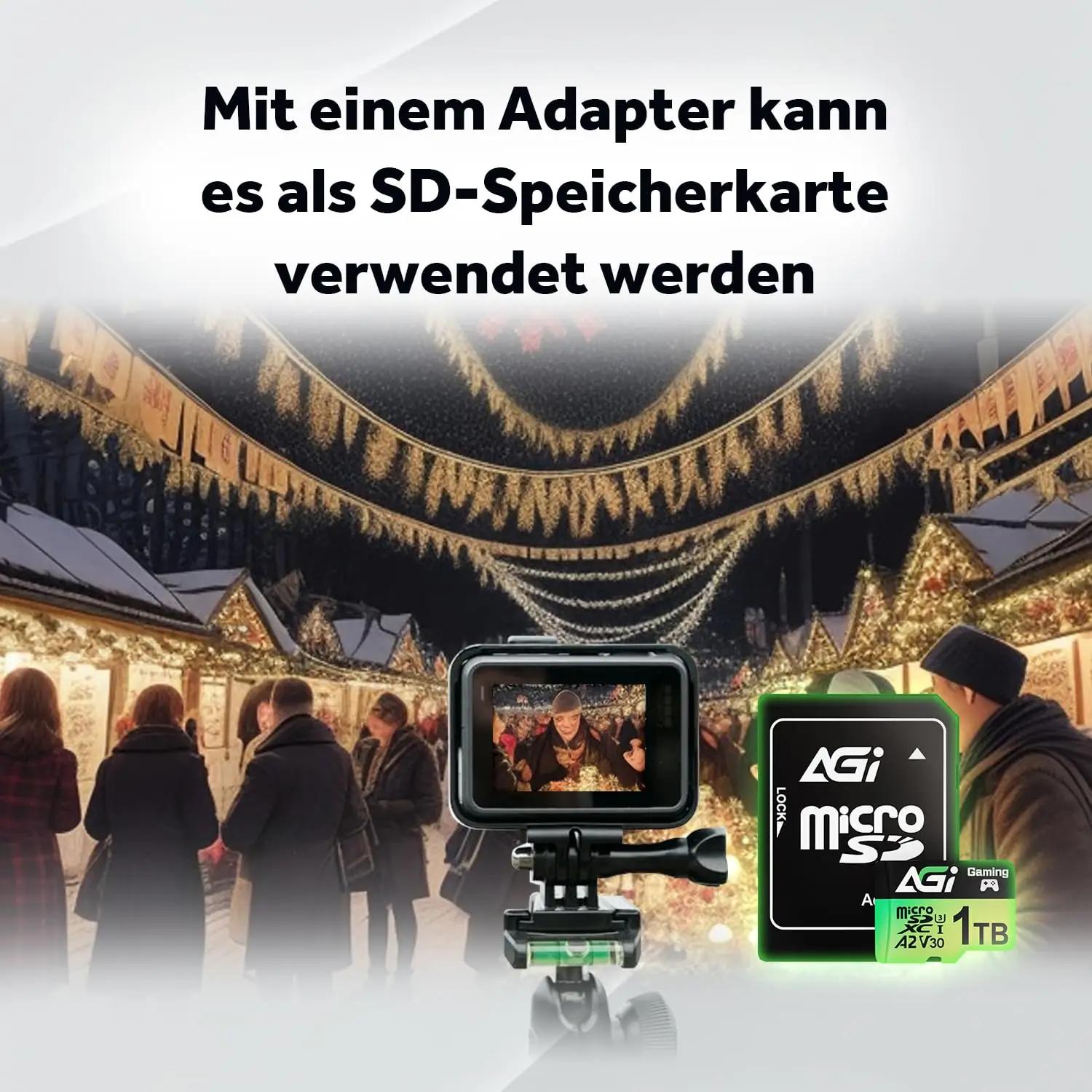 AGI 1TB microSD kaart – kiire salvestus droonile ja telefonile – pakend ja tarvikud