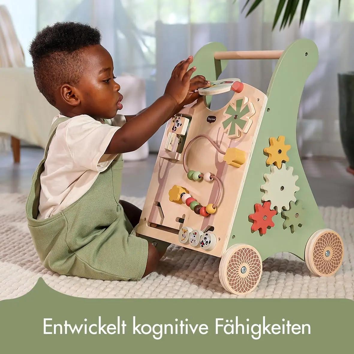 Tiny Love puidust käru – arendav 2‑in‑1 mänguabi lastele – pakend ja tarvikud