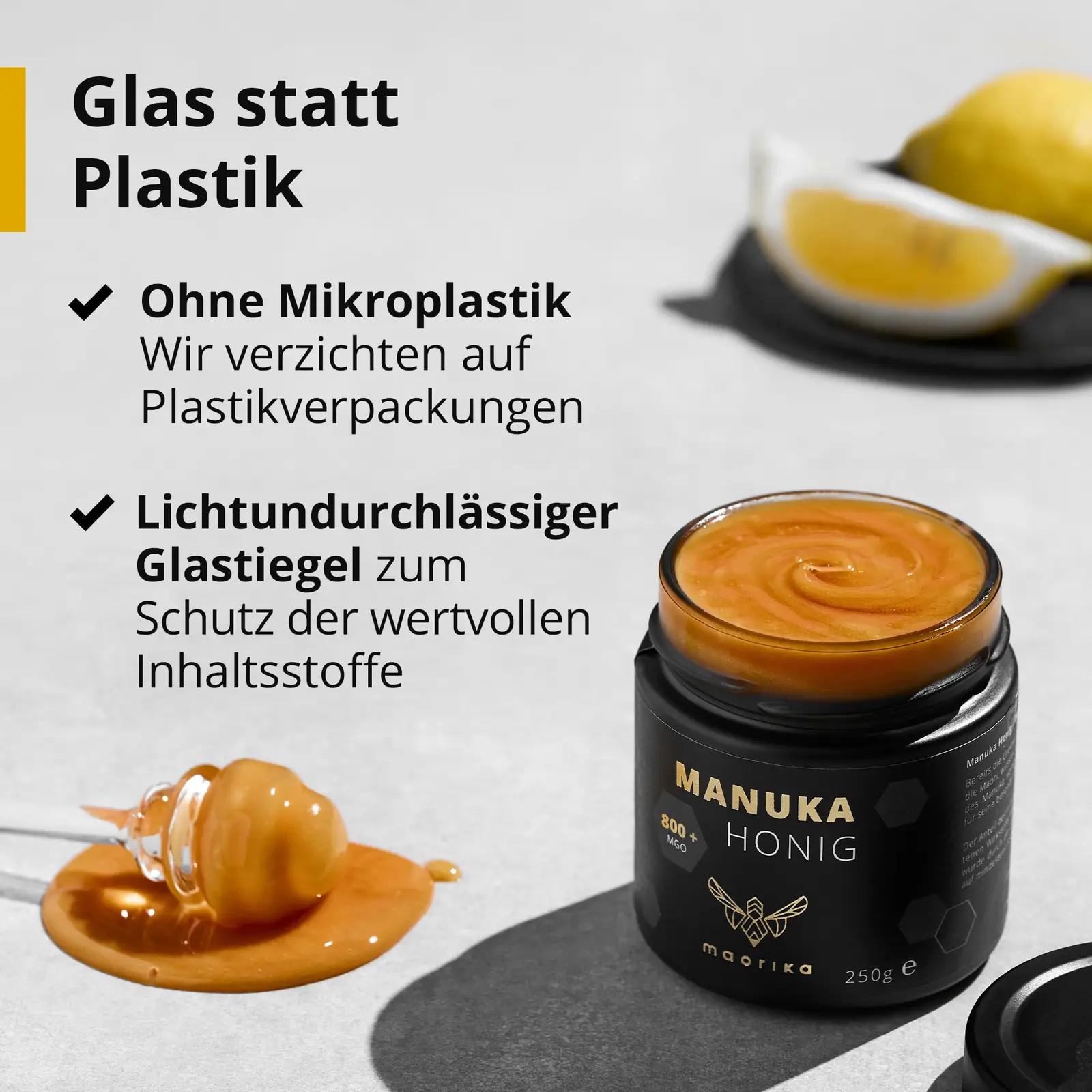 maorika Manuka mesi 800 MGO 250 g – naturaalne kingiidee – pakend ja tarvikud