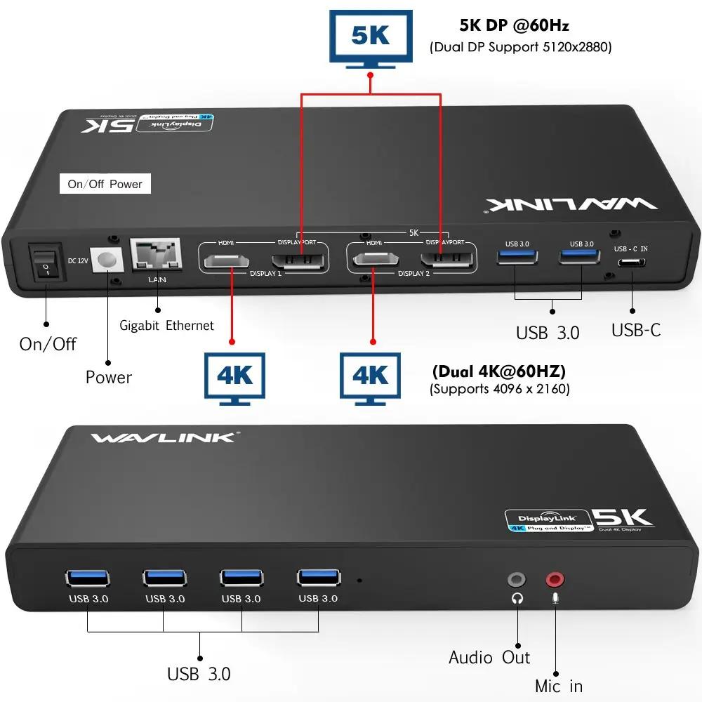 WAVLINK universaalne dokk – mugav mitmeühendus ja 4K dual – detailne vaade